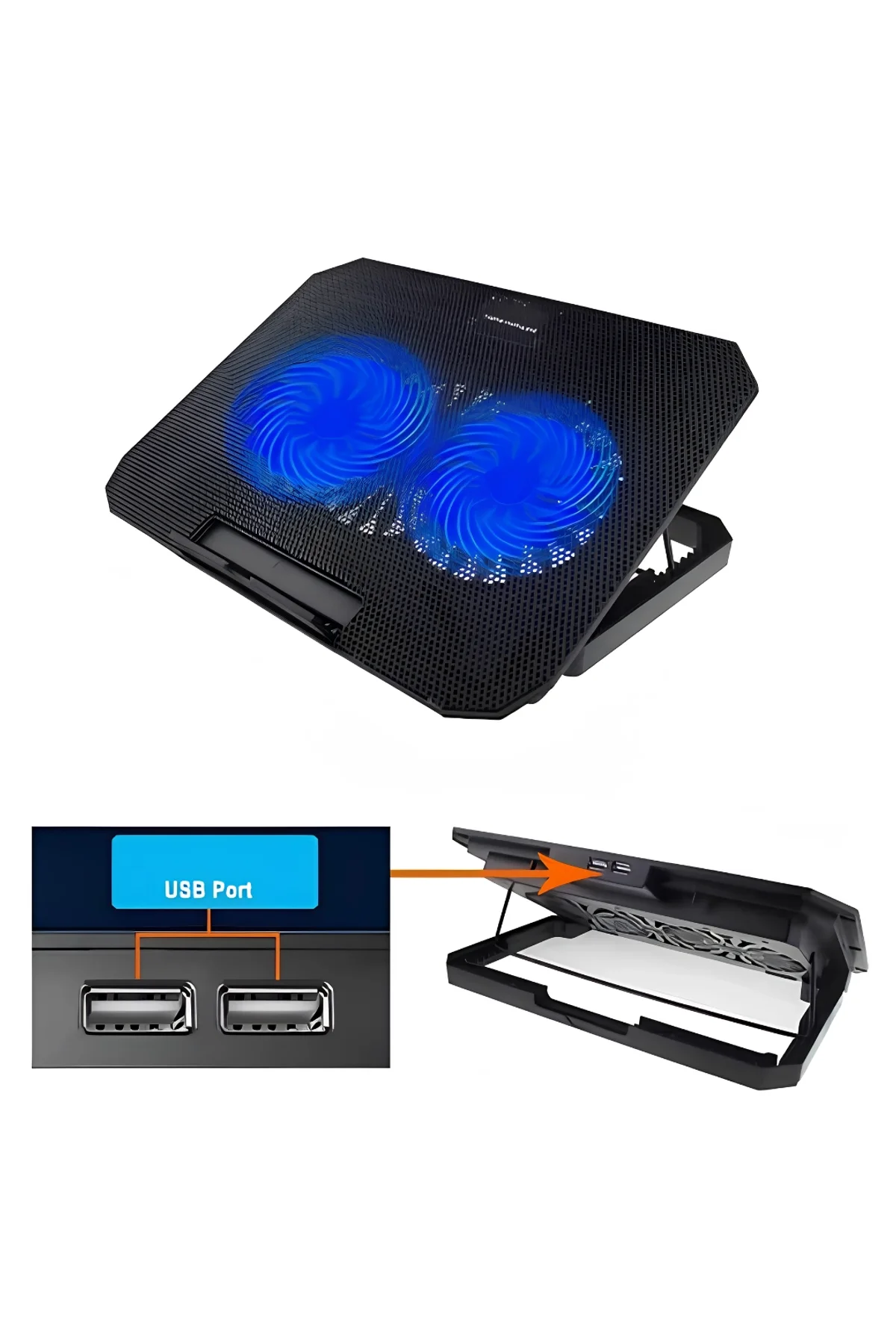 Usb Girişli Laptop Soğutma Standı Çift Fan Mavi Işıklı Notebook Soğutucu - Just Cheap Store Görsel 4