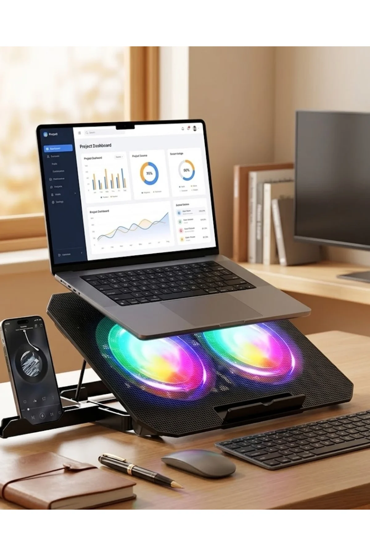 Çift Fanlı Laptop Soğutucu Rgb Işıklı Sessiz Notebook Standı
