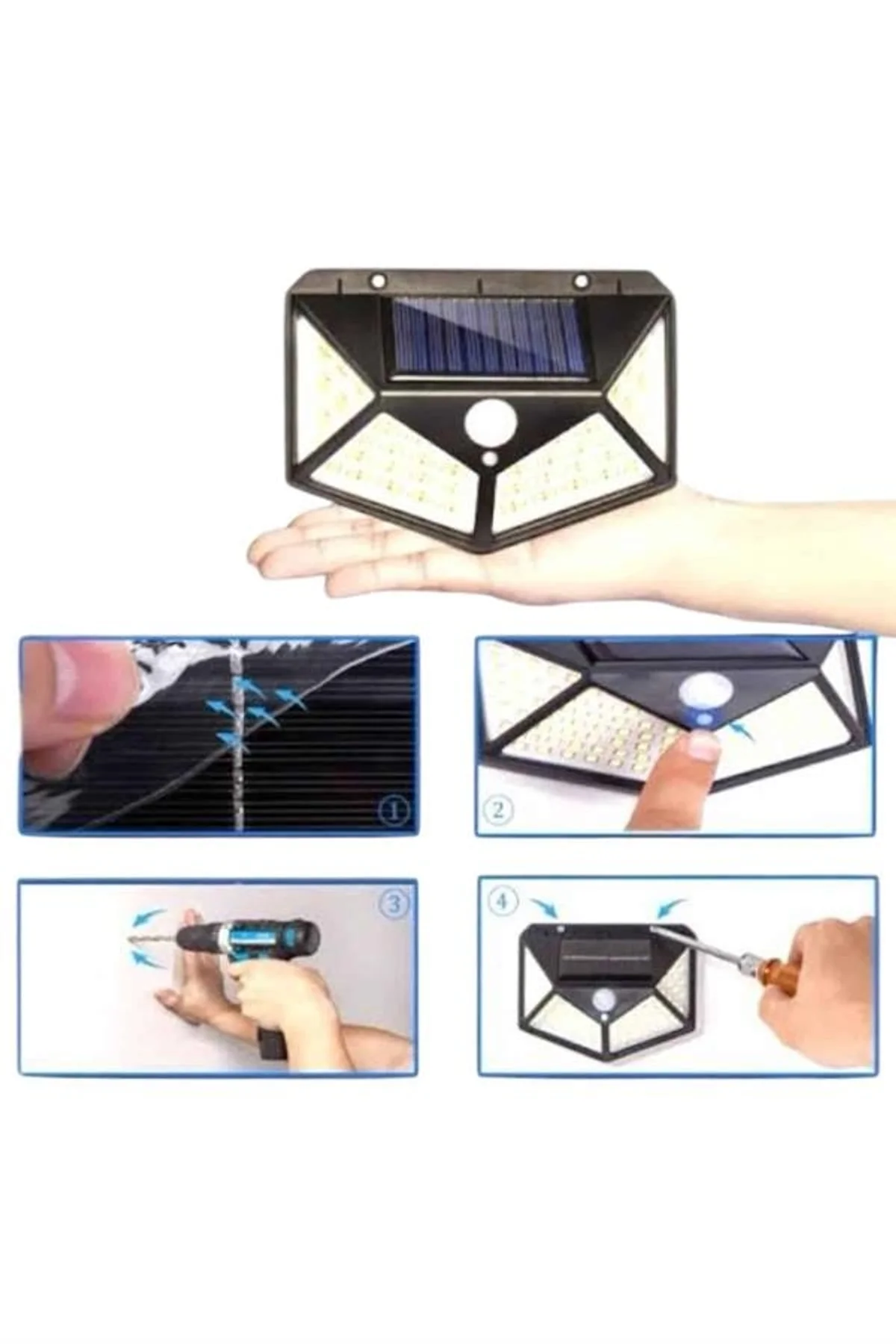 Solar Sensörlü Duvar Lambası Bahçe Lambası Parlak Beyaz Işık Suya Dayanıklı - Just Cheap Store Görsel 5