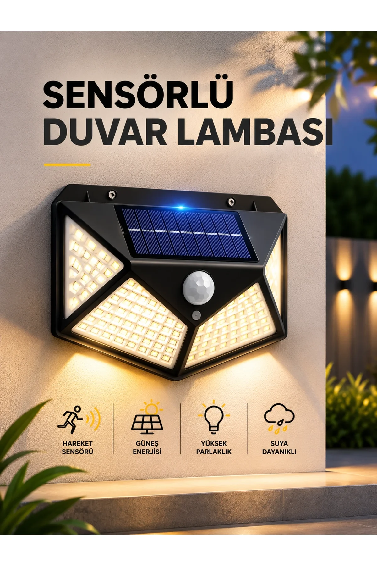 Sensörlü Güneş Enerjili Duvar Lambası