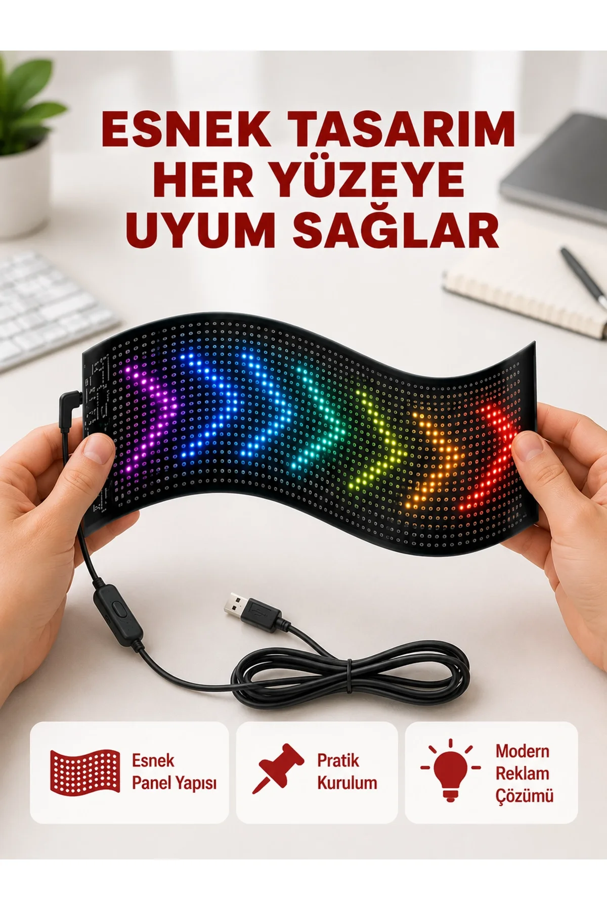 Usb Destekli Led Mağaza Tabelası – Renkli Rgb Kayan Yazı Paneli