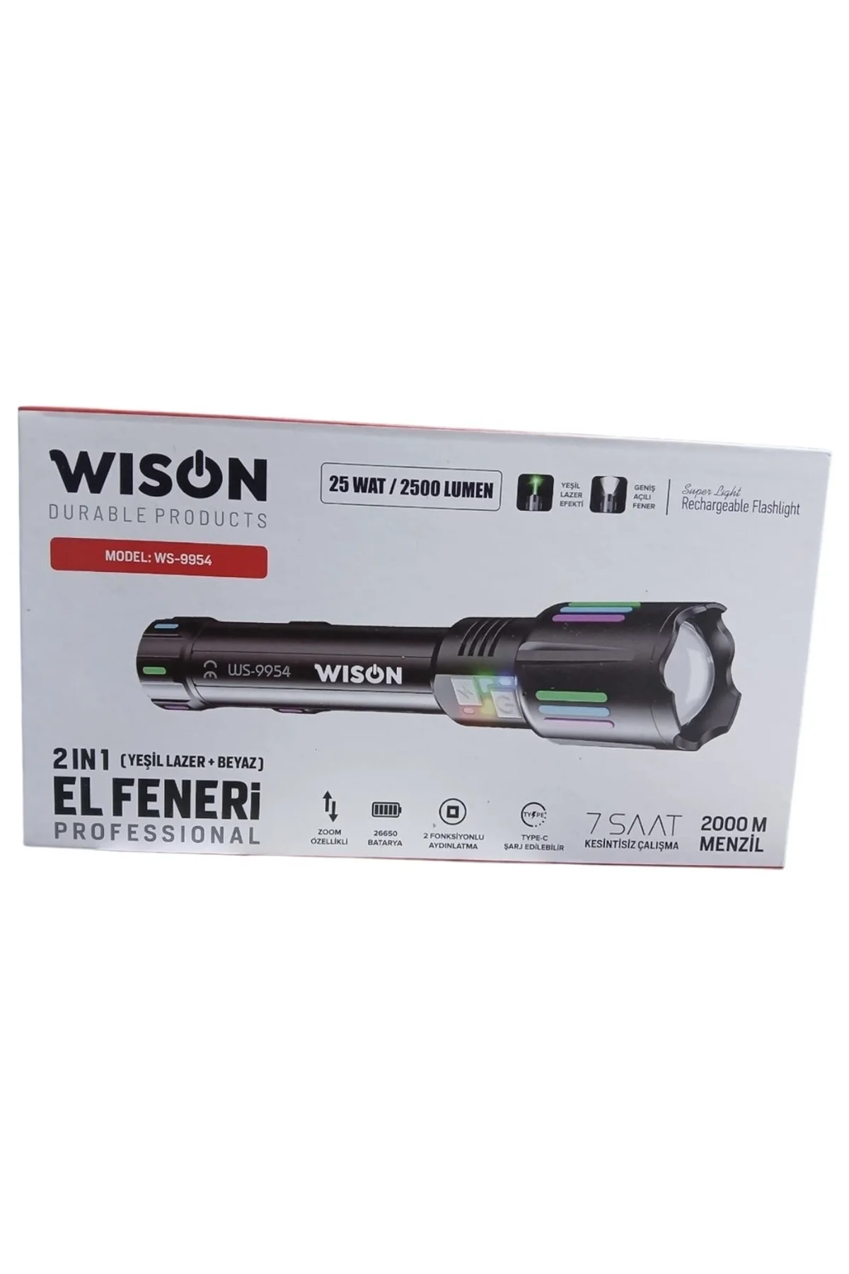 Ws-9954 25w Zoomlu Yeşil Lazerli Metal Şarjlı El Feneri - Just Cheap Store Görsel 4