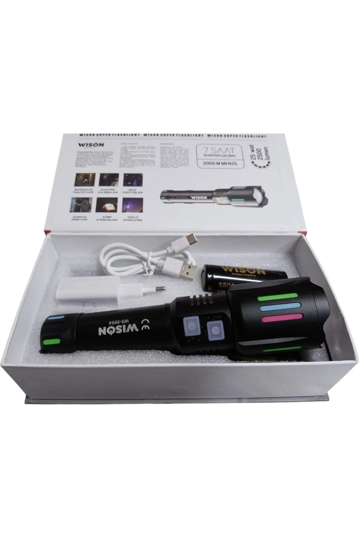 Ws-9954 25w Zoomlu Yeşil Lazerli Metal Şarjlı El Feneri - Just Cheap Store Görsel 5