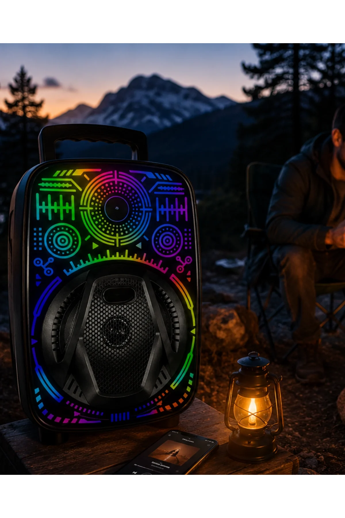 8 İnç Karaoke Hoparlör Usb Aux Fm Destekli Işıklı Speaker