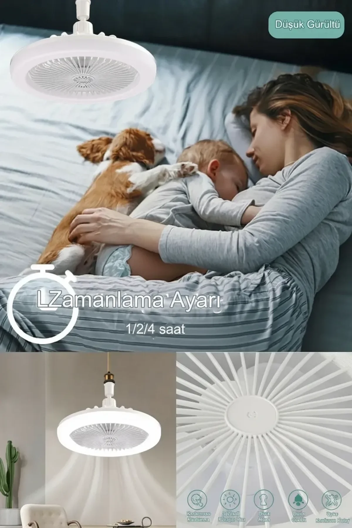 E27 Duylu Kumandalı Tavan Vantilatörlü Led Lamba 3 Hız Ve Renk Ayarlı Tavan Pervanesi - Just Cheap Store Görsel 4