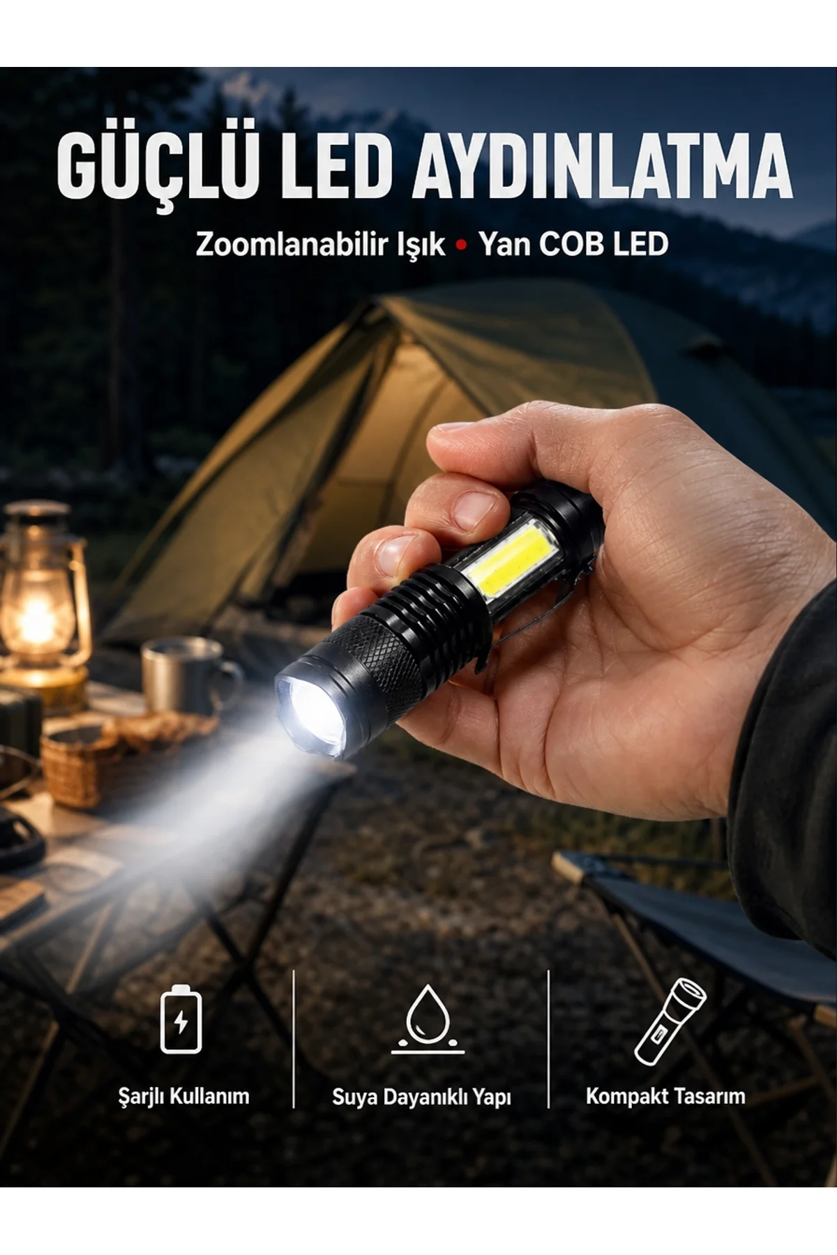 Mini Boy Led El Feneri - 2000 Lümen, Su Geçirmez Tasarım Yeni Nesil