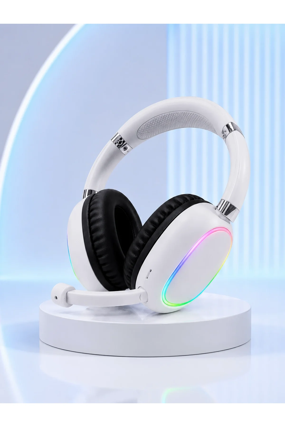 Bluetooth 5.0 Beyaz Kulak Üstü Kablosuz Kulaklık Mikrofonlu Rgb Aydınlatmalı - Just Cheap Store Görsel 5