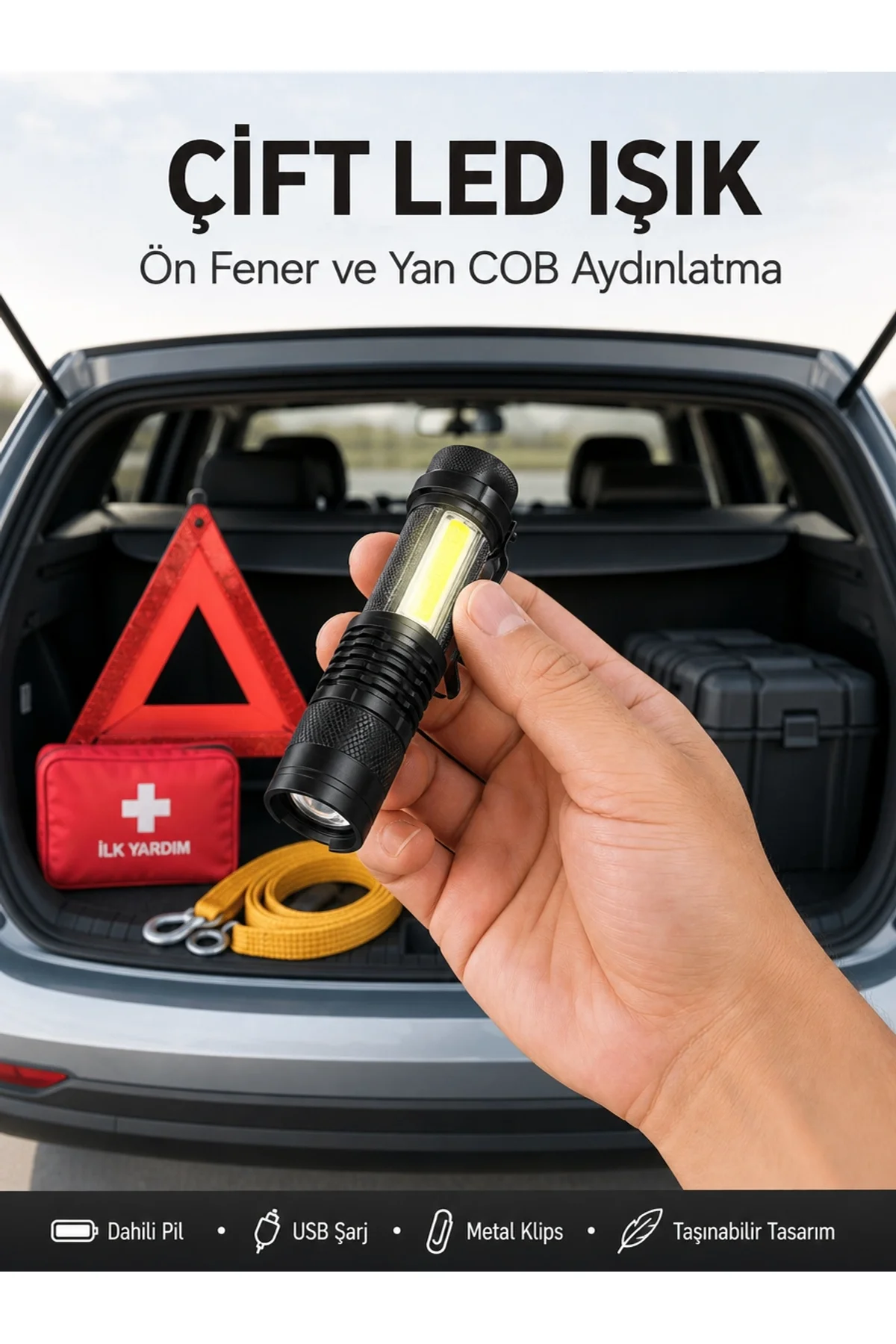 Taşınabilir Şarjlı Led Fener - 4 Modlu, 2000lm, Ayarlanabilir Odak Yeni Nesil