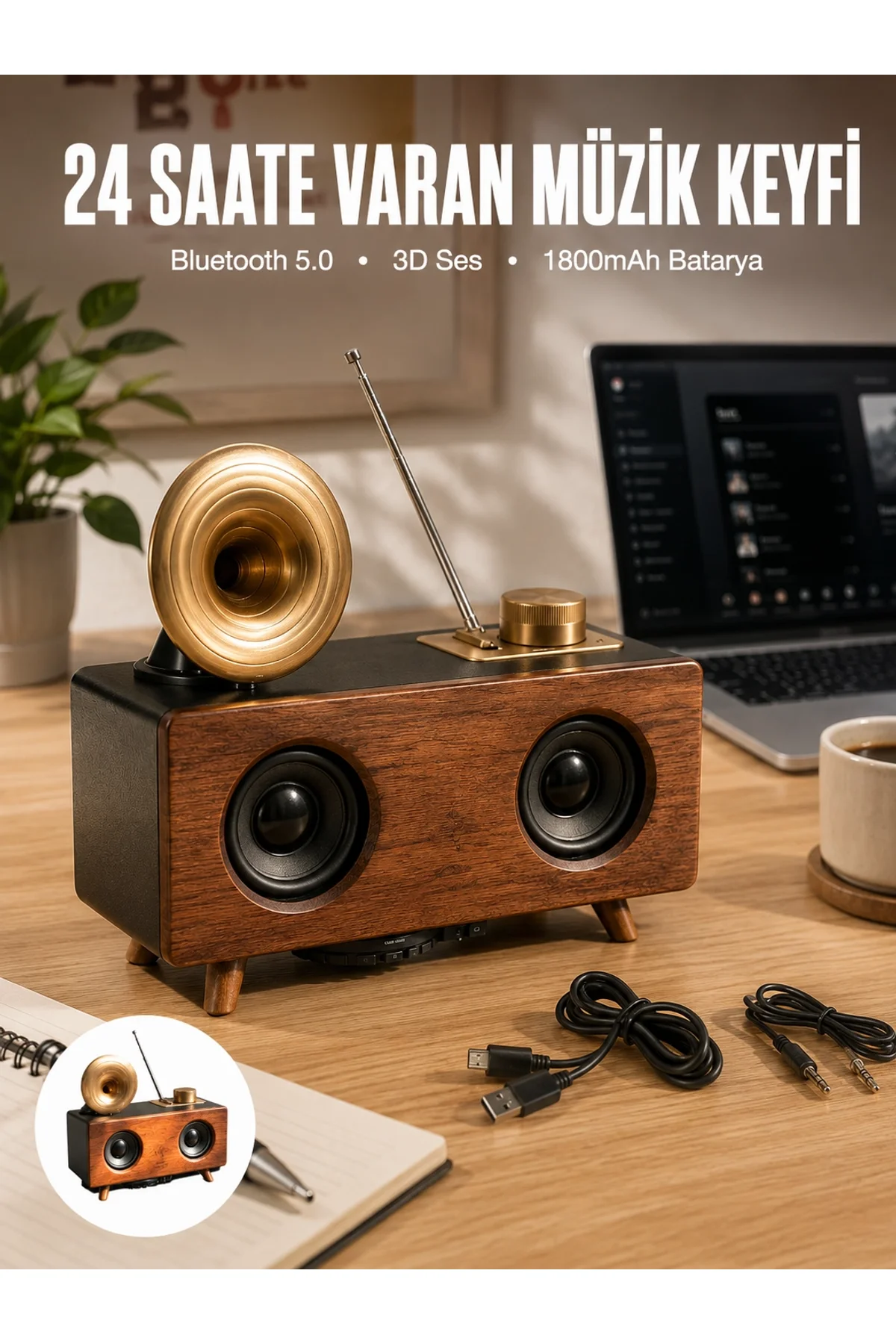 Çalar Radyo Müzik Kutusu Nostaljik Hoparlör Speaker