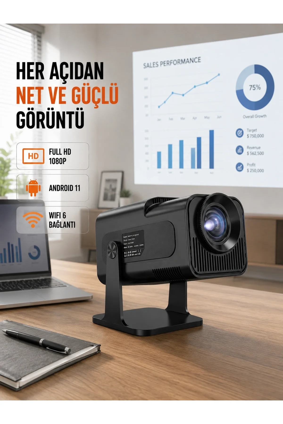 Taşınabilir Full Hd Projektör - 1 Gb Ram, 8 Gb Hafıza Yeni Nesil