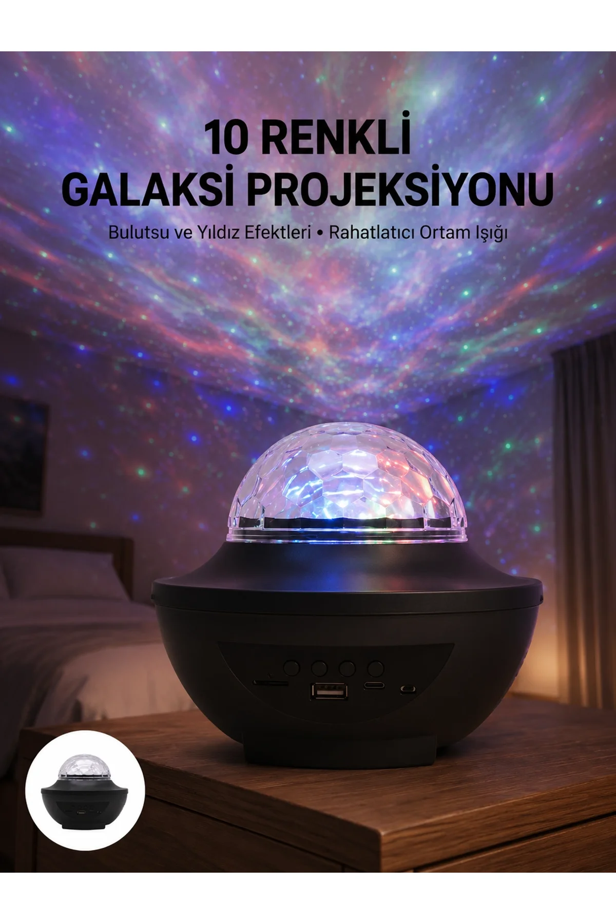 Masa Ve Gece Lambası Renkli Projektör Işıklı Disko Topu Bluetooth Hoparlör