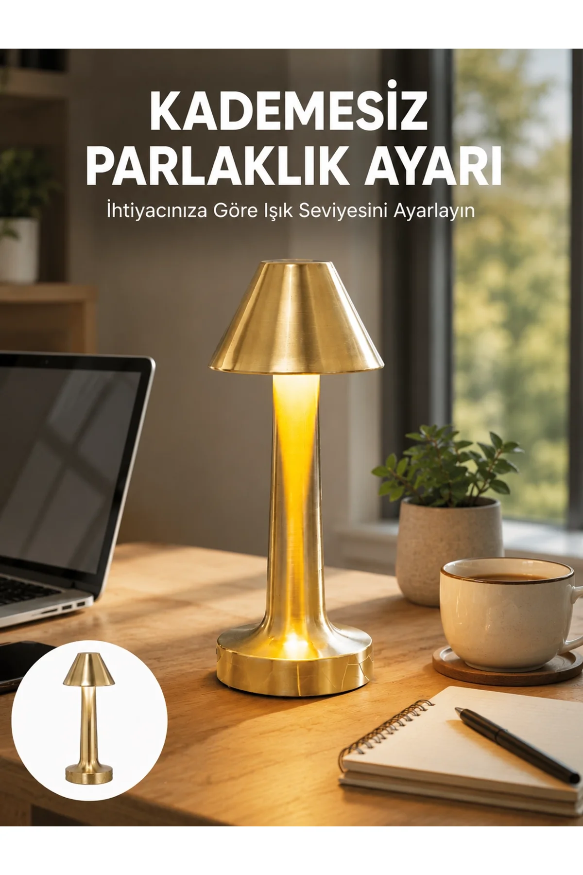Led Masa Lambası 3 Renk Ayarlı Şarjlı Kablosuz Modern Tasarım Yeni Nesil