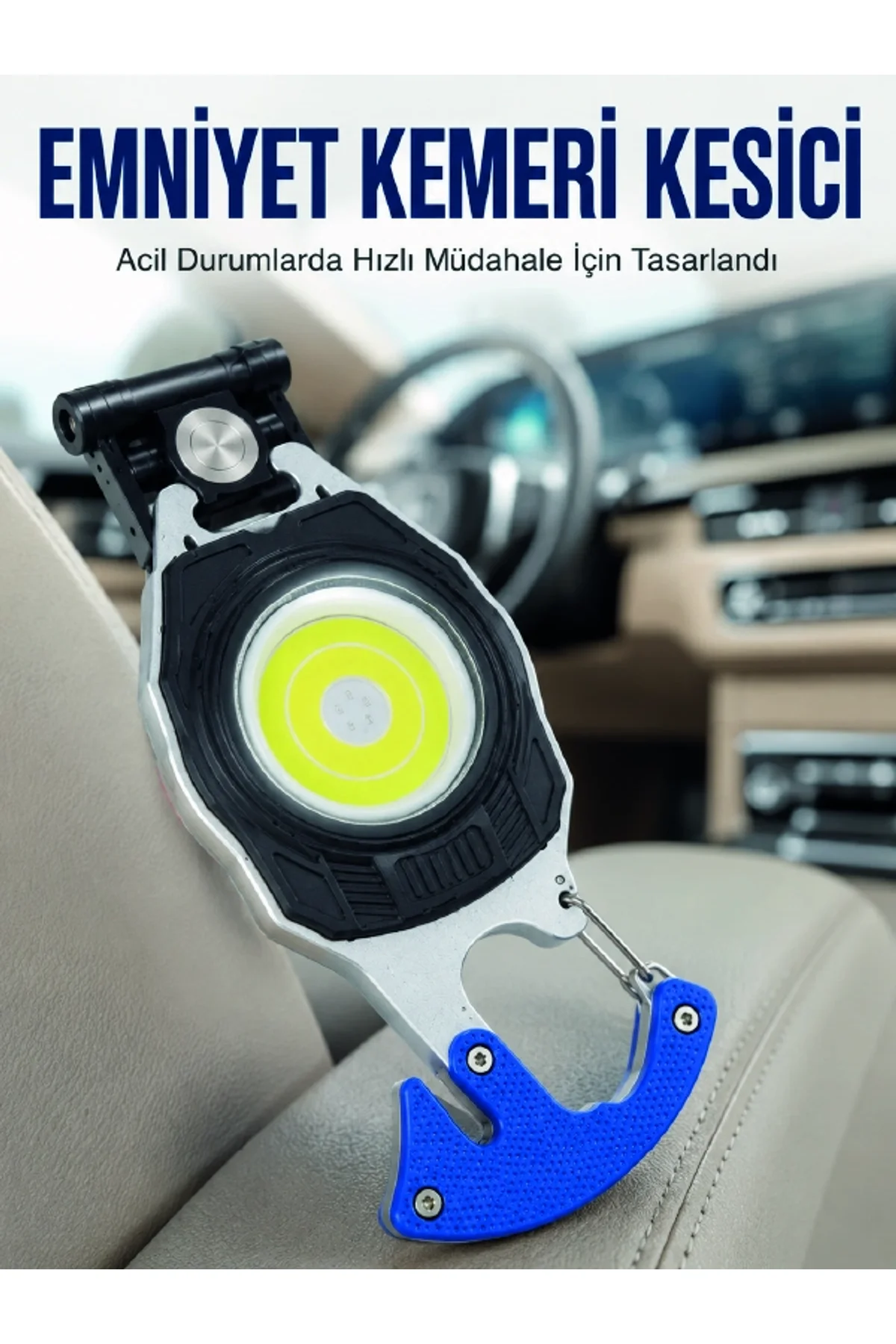 Şarjlı Acil Durum Feneri Elektronik Çakmak Tornavida Ve Emniyet Kemeri Kesicili Taşınabilir El Fener