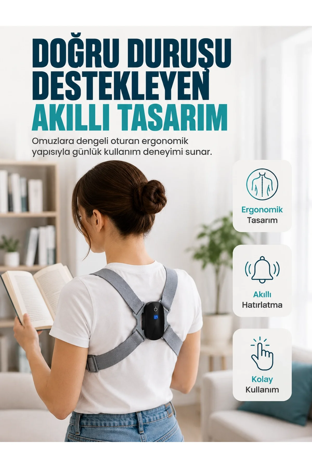 Titreşim Uyarılı Akıllı Düzeltici Günlük Kullanıma Uygun Dik Duruş Cihazı