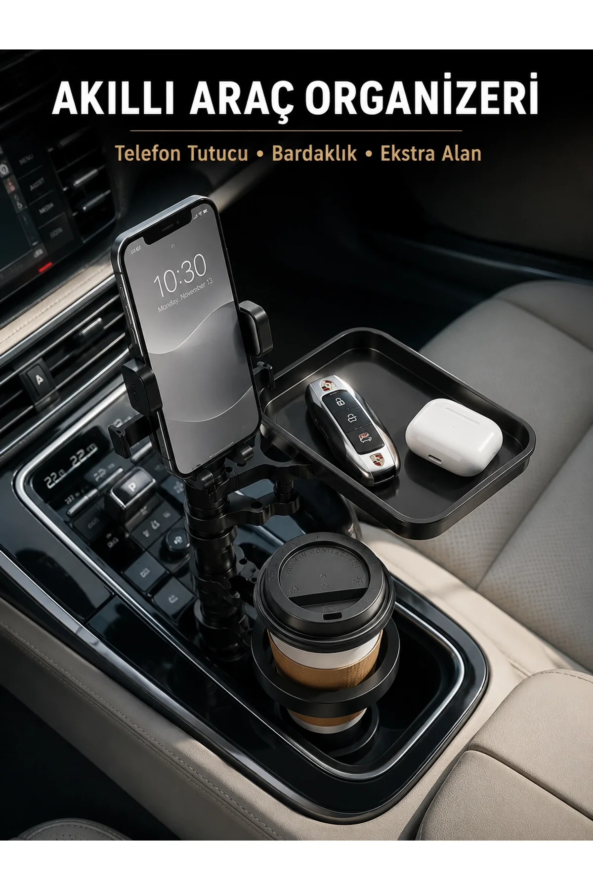 Araç Konsolu İçin Telefon Tutuculu Bardaklık Düzenleyici