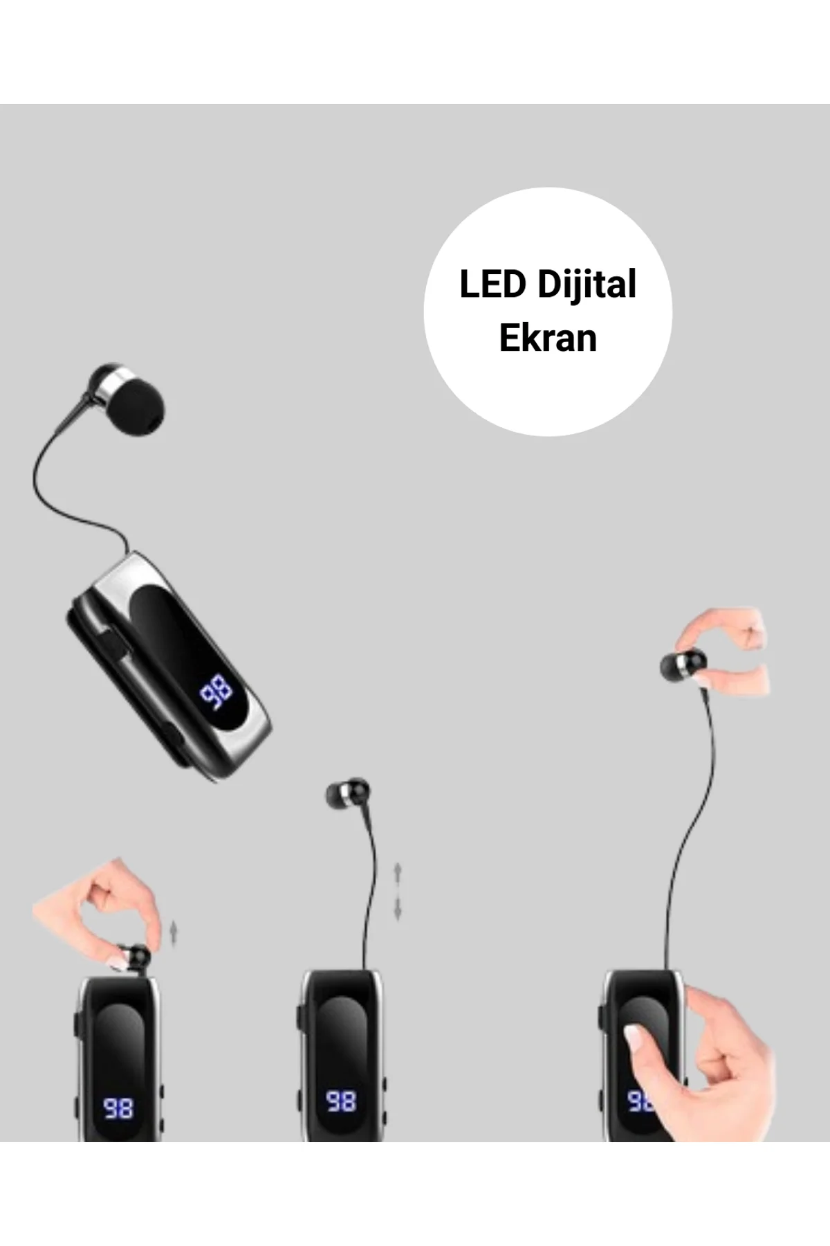 Bluetooth 5.2 Klipsli Kablosuz Kulaklık – Dijital Ekran &amp; Titreşimli Uyarı Yeni Nesil - Just Cheap Store Görsel 5