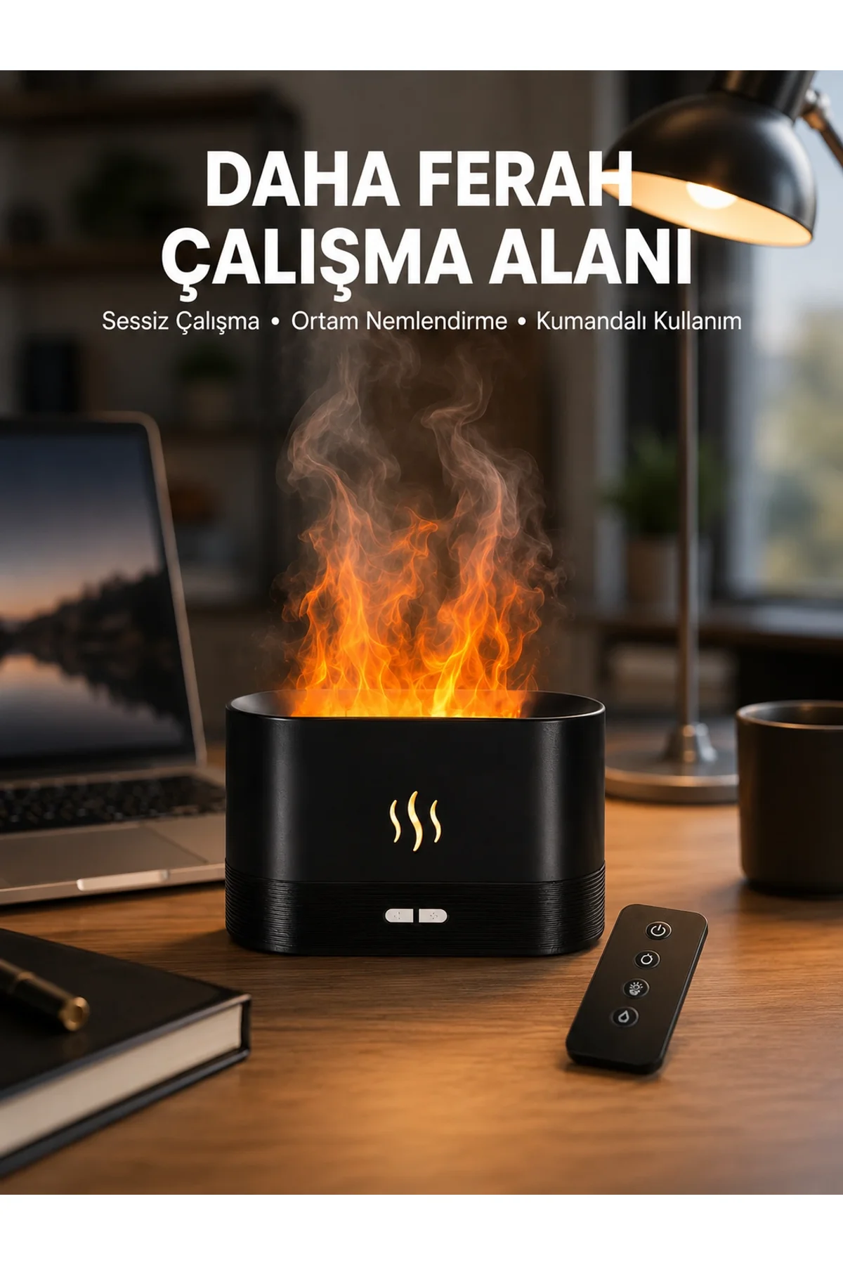 Aromatik Oda Kokusu Difüzörü Alev Tasarımlı Led Işıklı Nemlendirici Yeni Nesil