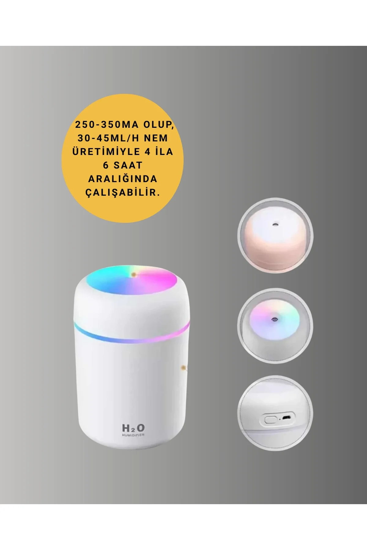 Abs Gövdeli 300ml Usb Nemlendirici – Beyaz, Gri, Pembe Renk - Just Cheap Store Görsel 2