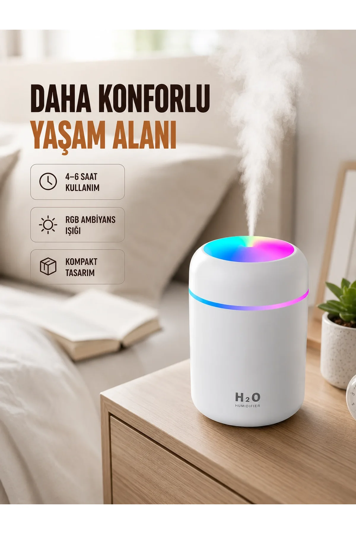 Usb Girişli Taşınabilir Mini Nemlendirici 300ml Su Hazneli
