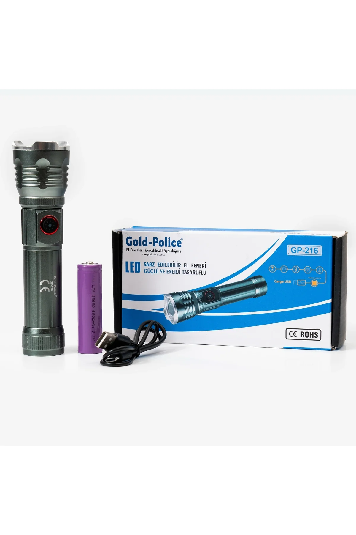Gold Gp-216 Tg Led Şarjlı El Feneri 2000 Lümen Güç, Mıknatıslı Taban Ve Zoom Özelliğiyle Kamp Ve Tam - Just Cheap Store Görsel 2