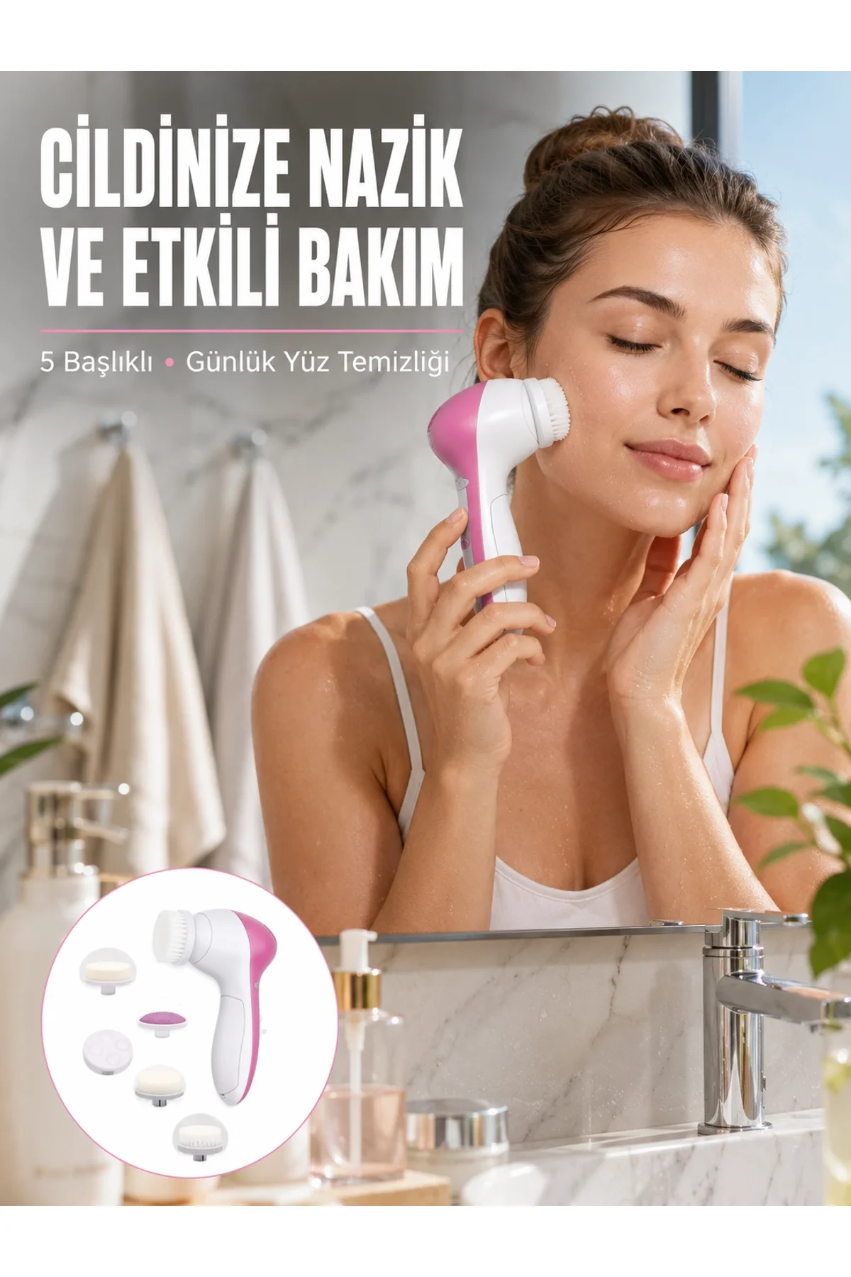 5 Başlıklı Cilt Temizleme Cihazı Ultra Kaliteli Yumuşak Kırşıklık Karşıtı Yeni Nesil