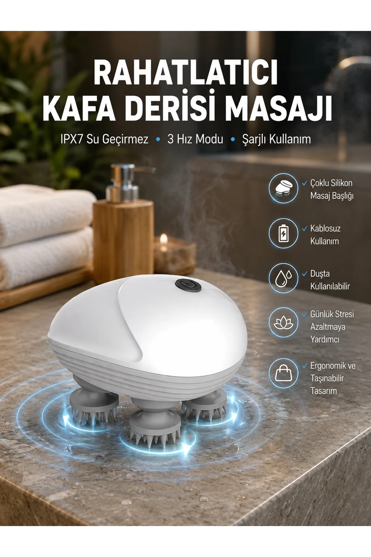 Derin Masaj Sağlayan Elektrikli Kafa Masaj Aleti
