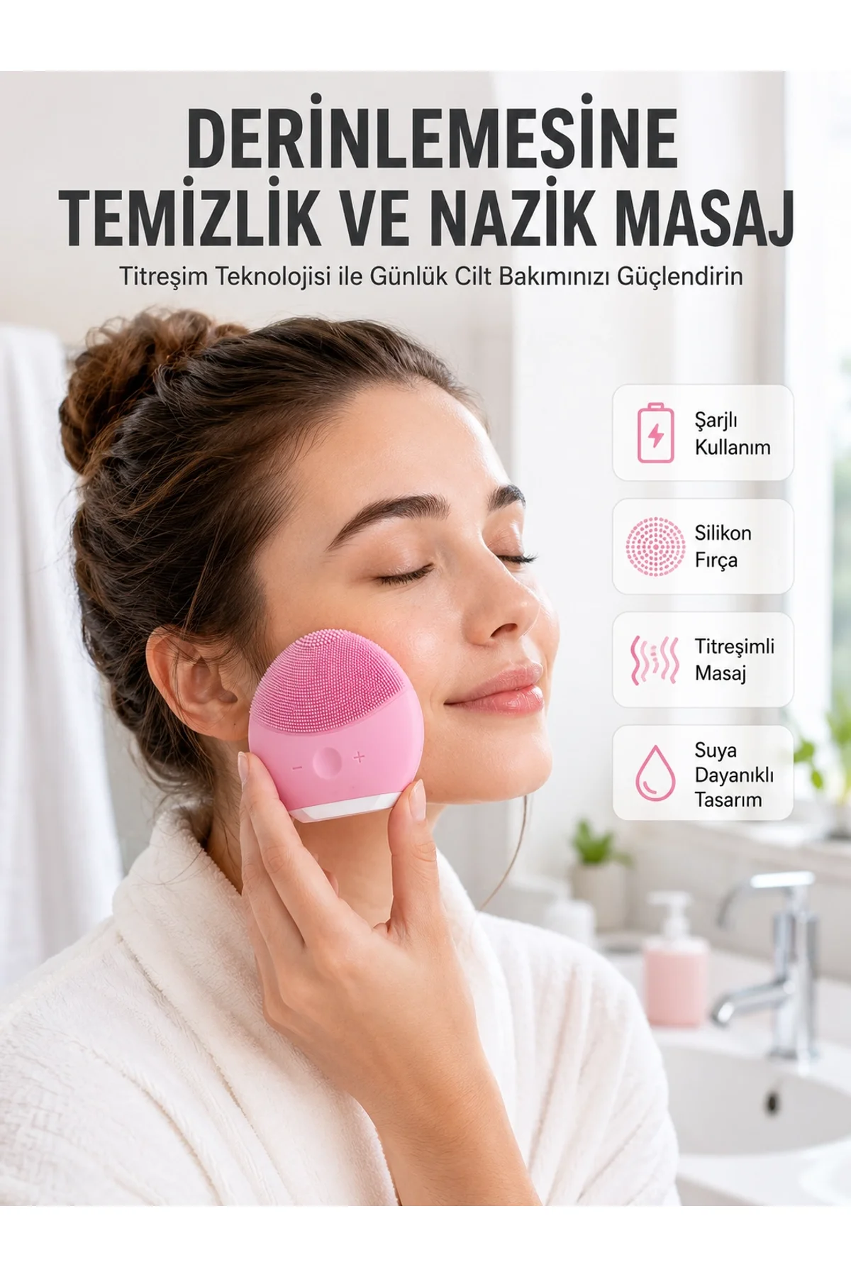 Hassas Ciltlere Özel Titreşimli Yüz Temizleme Ve Masaj Aleti