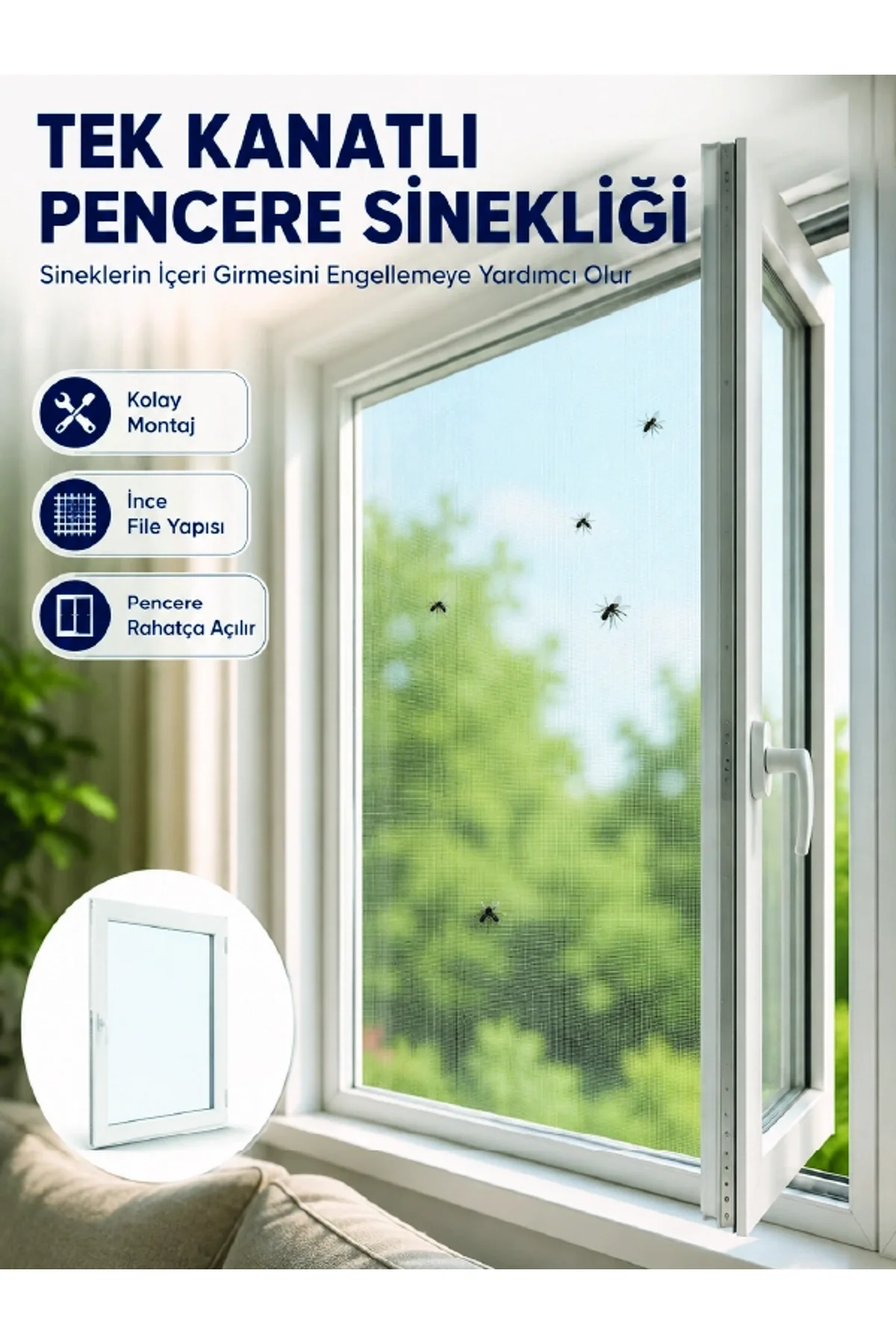 Kesilebilir Pencere Sinekliği Cırt Bantlı Sinek Koruma Filesi