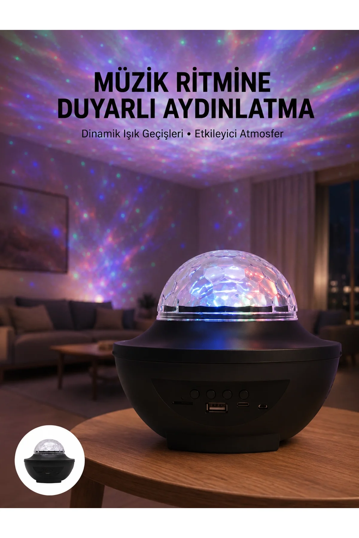 Çok Renkli Projektör Lamba Disko Topu Gece Lambası Kablosuz