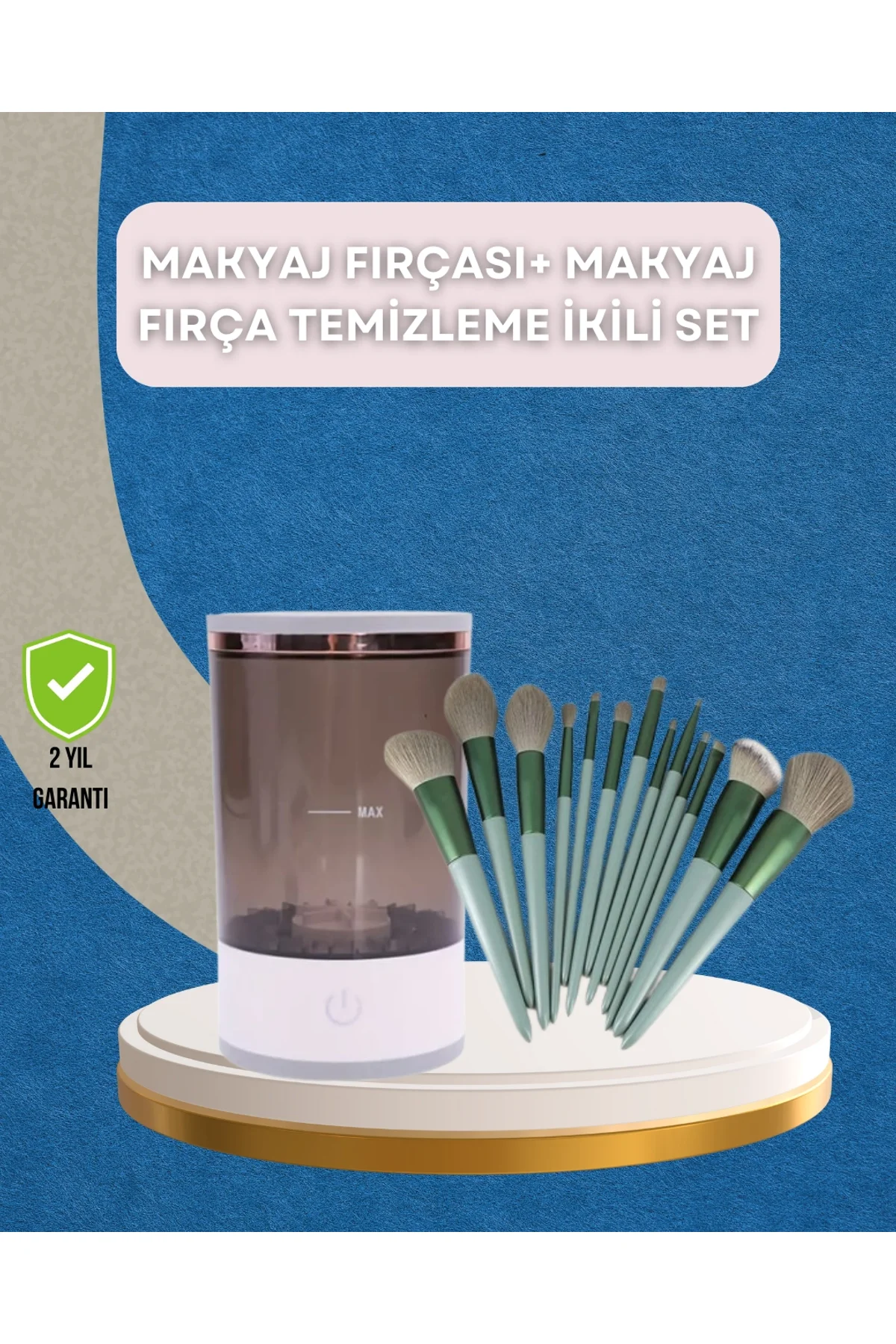 13 Parça Makyaj Fırça Seti + Otomatik Fırça Temizleyici