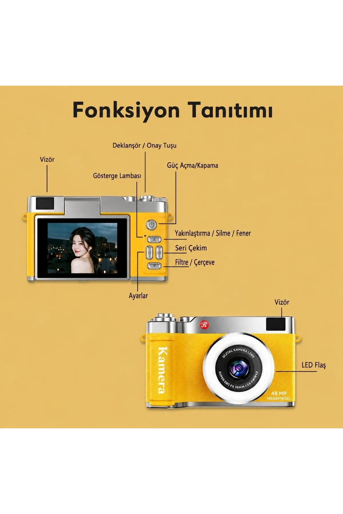 4k Çantalı Dijital Retro Video Kamera 48mp 16x Zoom Işıklı (32gb) Kart Dijital Fotoğraf Makinesi Sar - Just Cheap Store Görsel 4