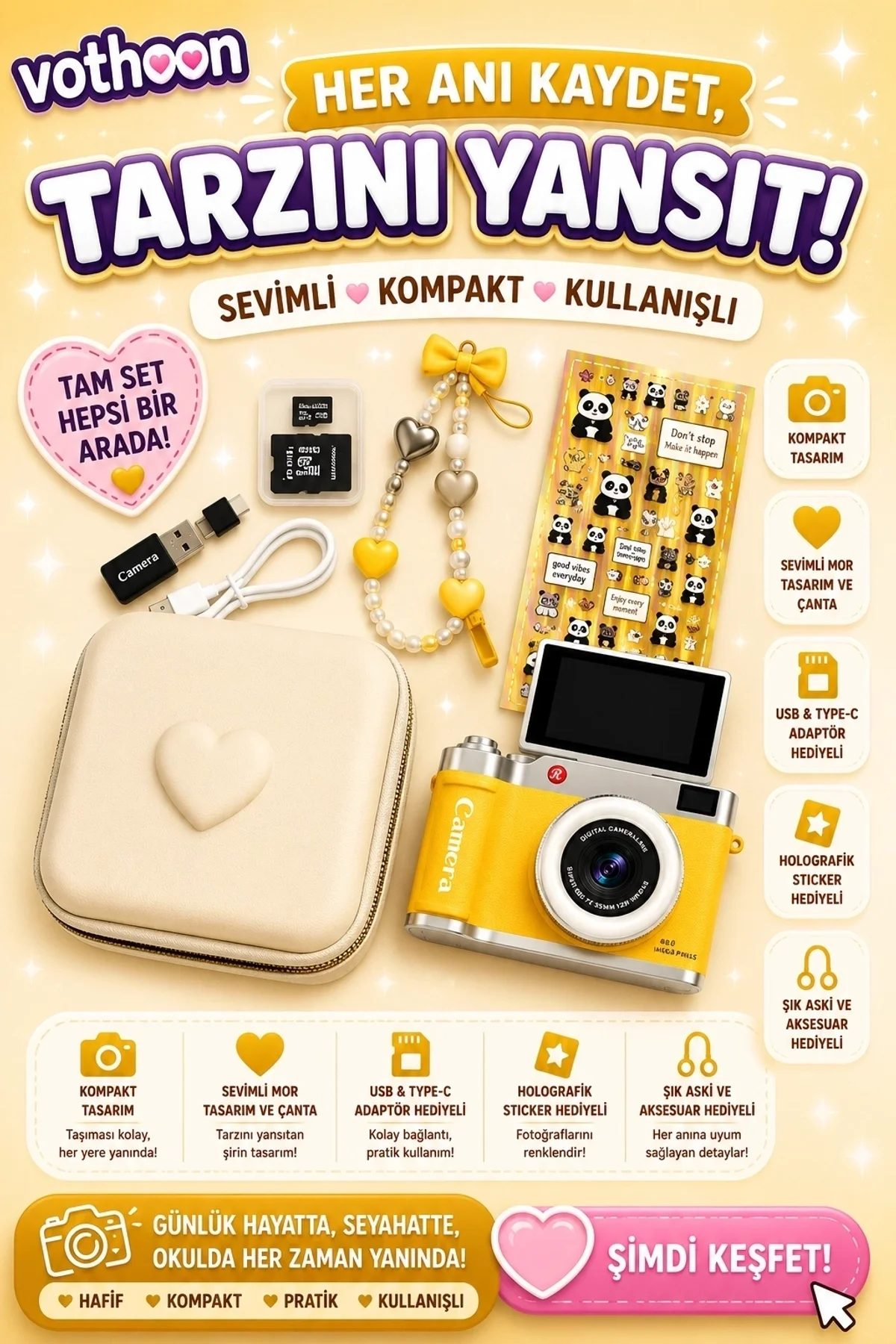 4k Çantalı Dijital Retro Video Kamera 48mp 16x Zoom Işıklı (32gb) Kart Dijital Fotoğraf Makinesi Sar