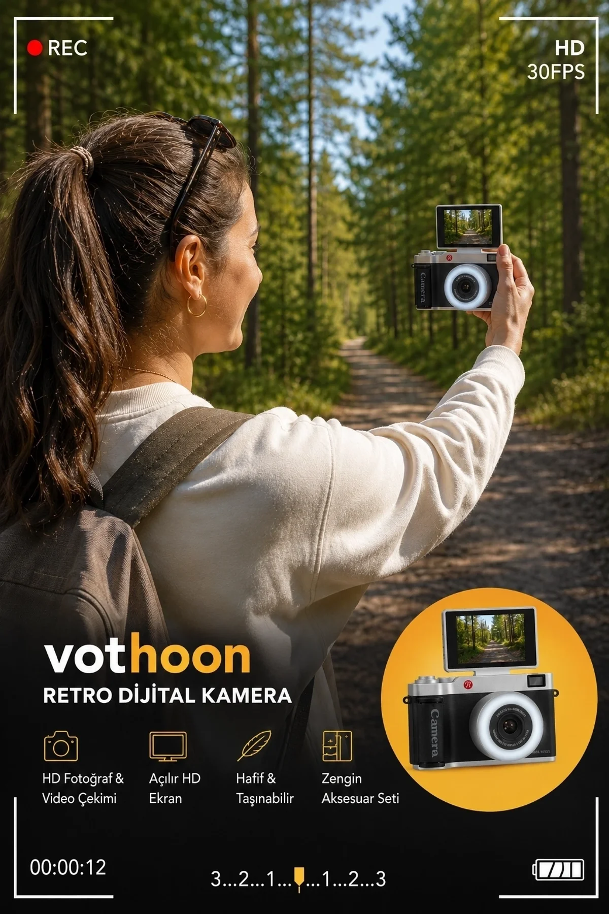 4k Çantalı Dijital Retro Video Kamera 48mp 16x Zoom Işıklı (32gb) Kart Dijital Fotoğraf Makinesi Mav - Just Cheap Store Görsel 4