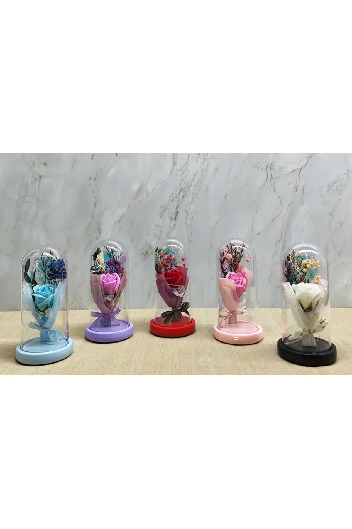 Işıklı Müzikli Cam Fanus İçinde Lavantalı Romantik Gül Alk5001 - Just Cheap Store Görsel 2