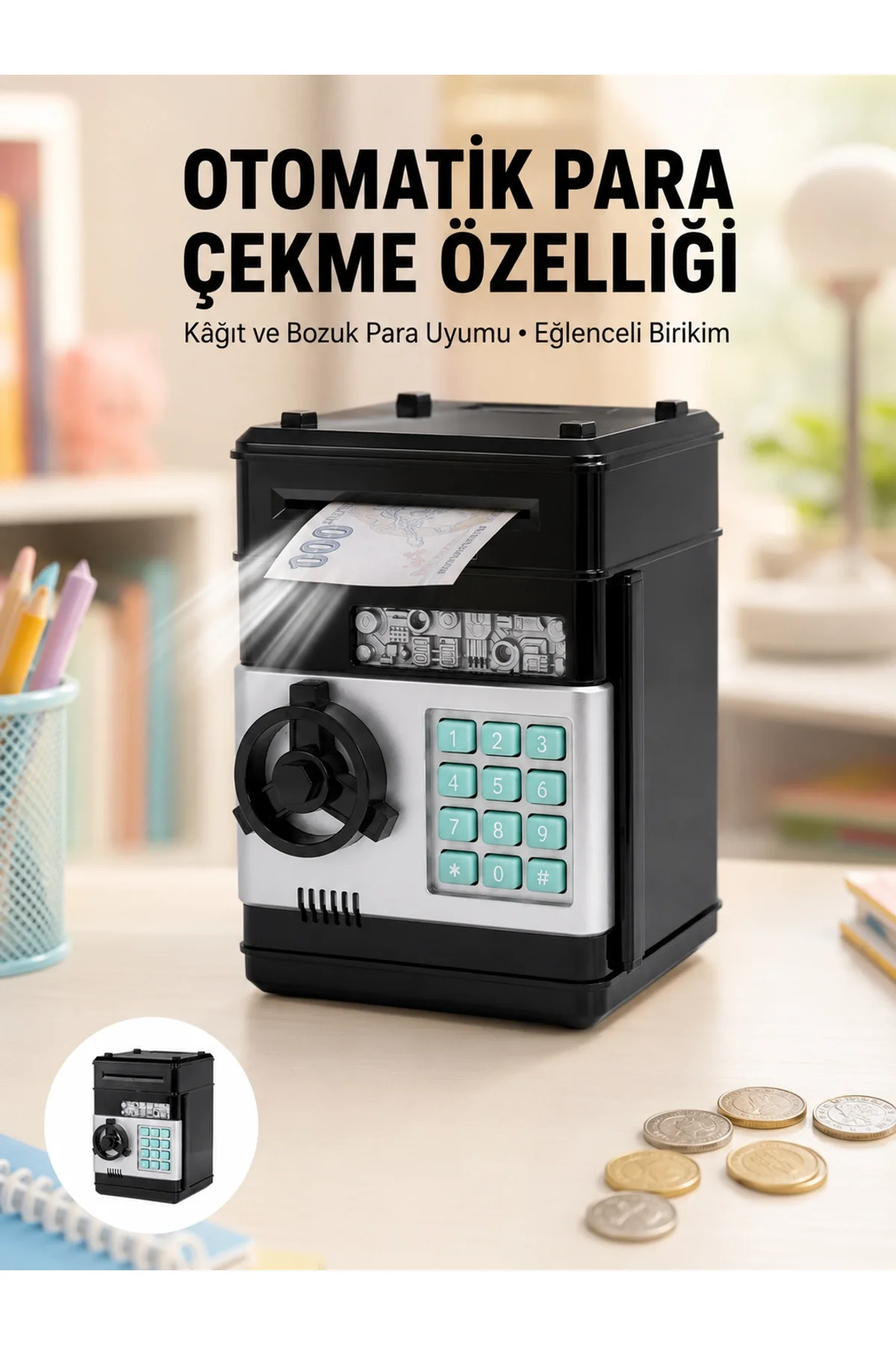 Para Kasası Görünümlü Elektronik Şifreli Kumbara