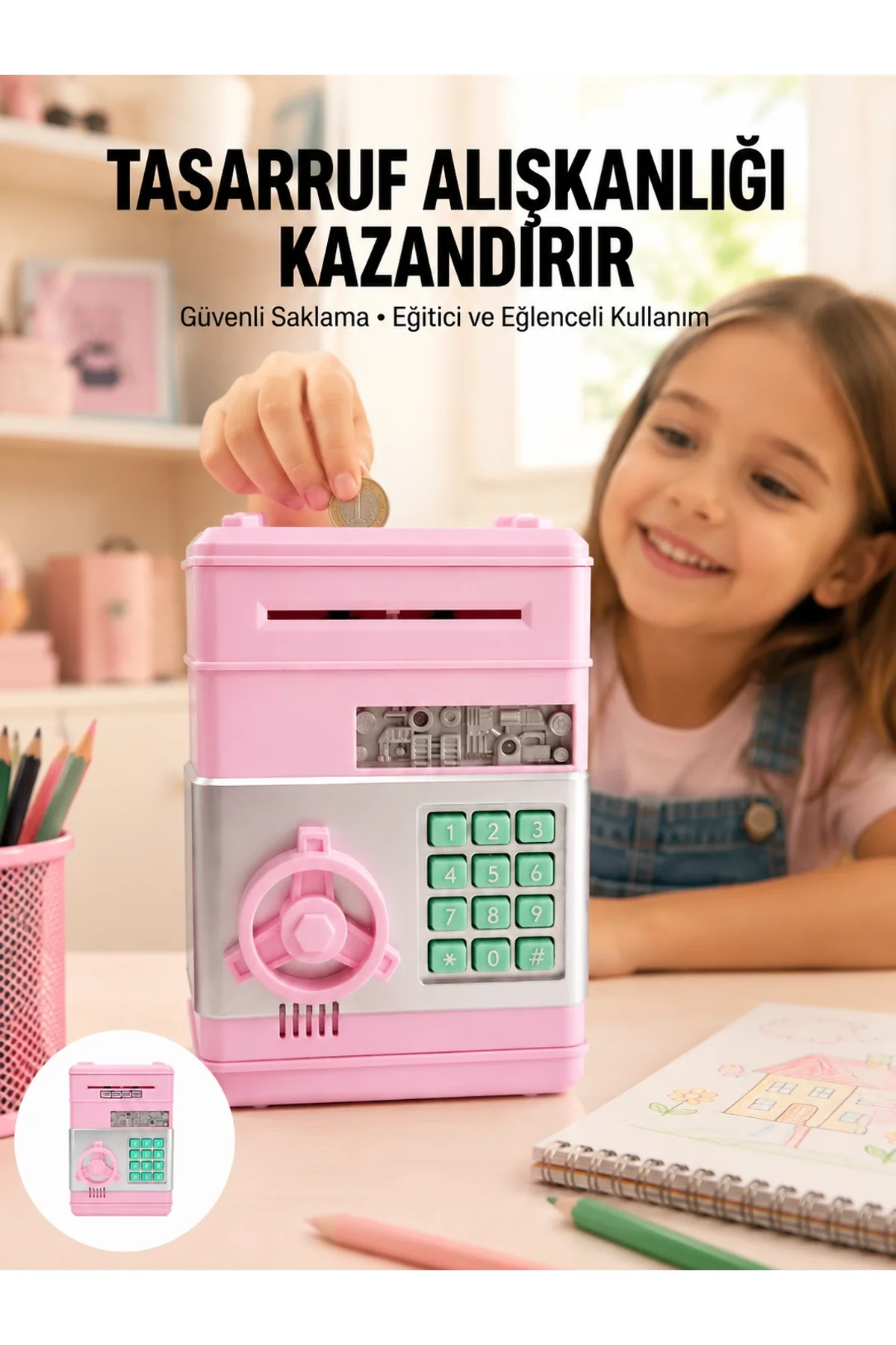 Büyük Hazneli Şifreli Para Tasarruf Kumbarası