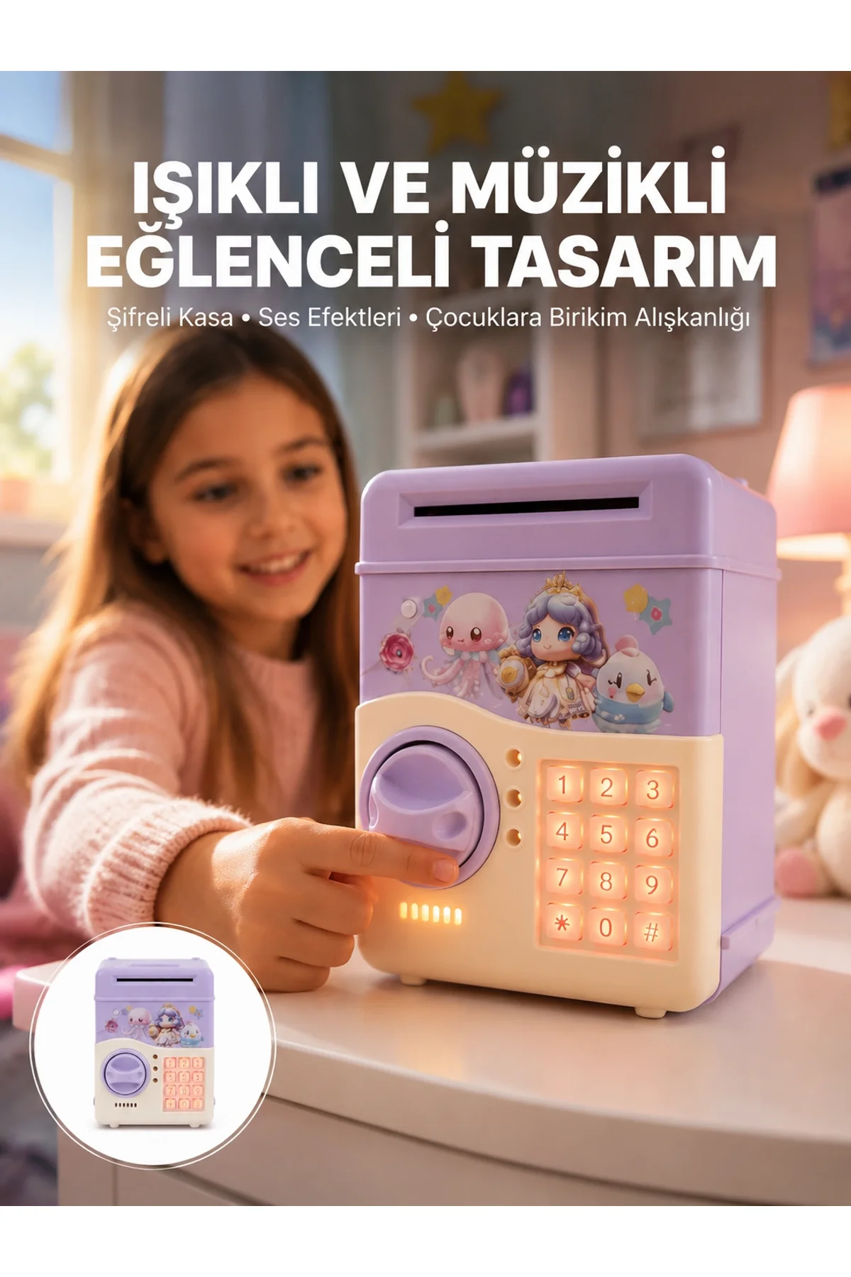 Mor Otomatik Para Girişli Elektronik Şifreli Kumbara