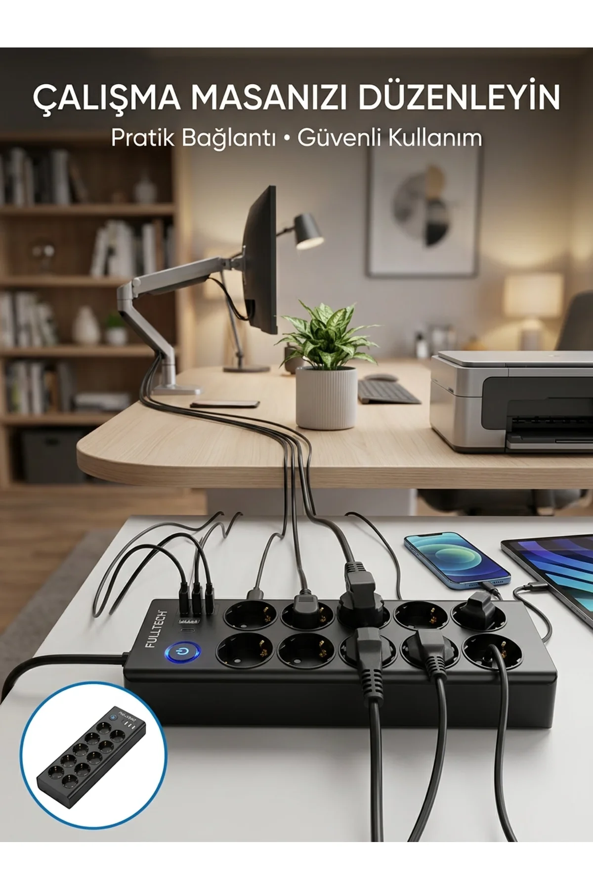 Akım Korumalı 10'lu Çoklu Priz Usb-a Ve Type-c Şarj Çıkışlı