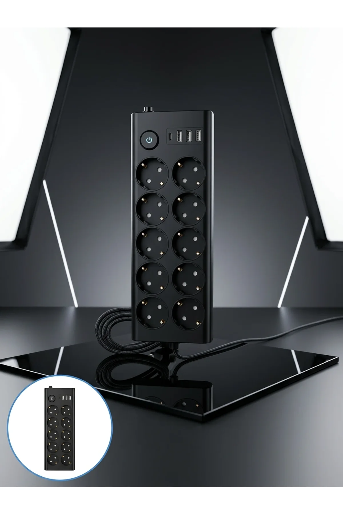 10 Prizli Usb Destekli Çoklu Priz Type-c Şarj Girişli Güvenli Güç Ünitesi - Just Cheap Store Görsel 3