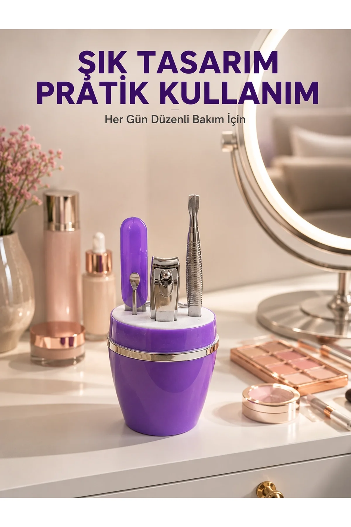 Mor Manikür Pedikür Seti Taşınabilir Kişisel Bakım Kiti