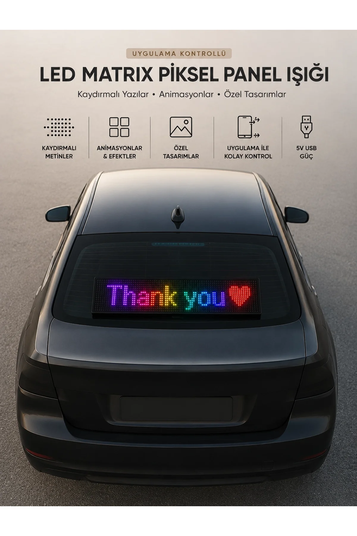 Led Matrix Piksel Panel Işığı Usb Uygulama Kontrollü Kaydırmalı Yazı Ekranı