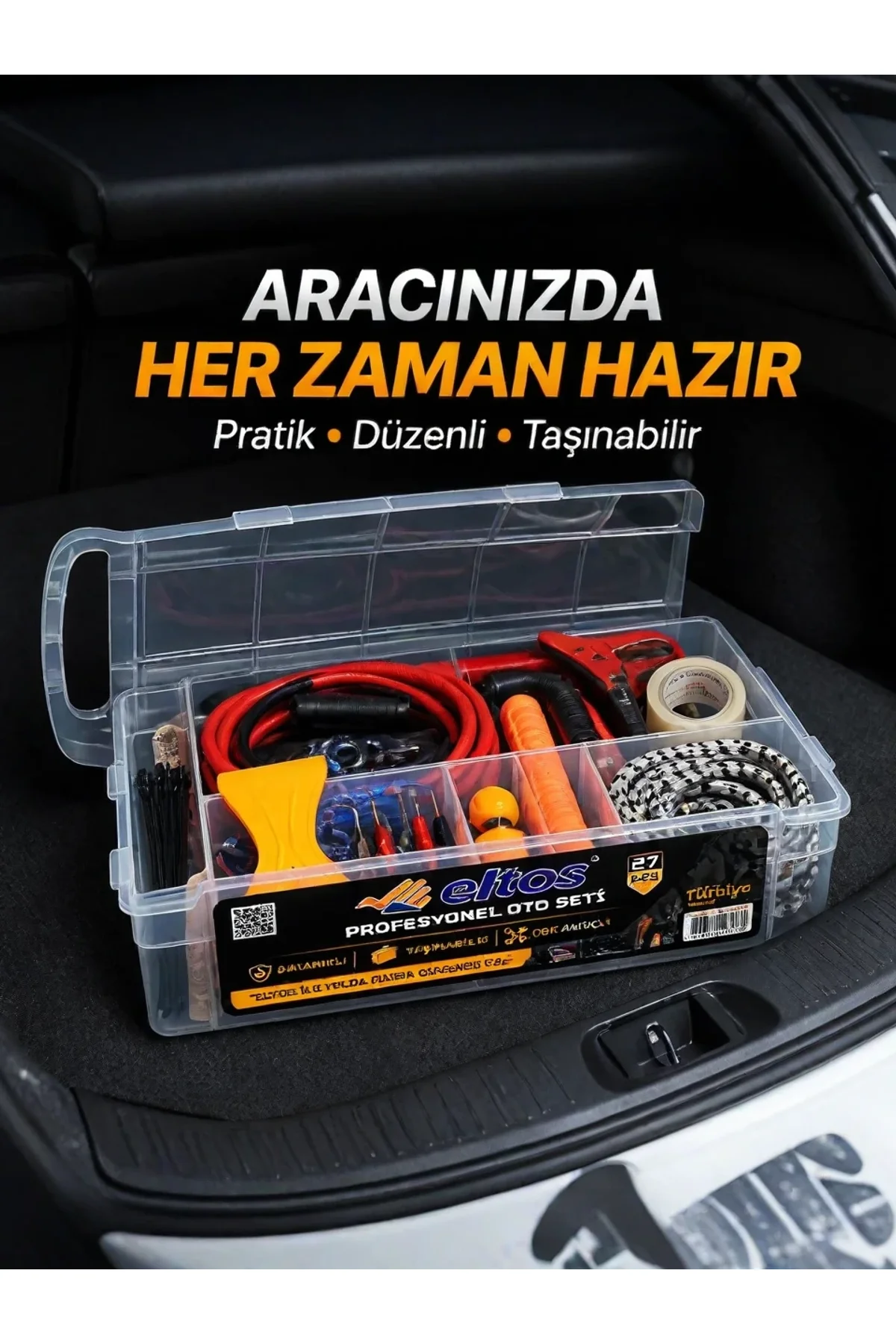 Çok Amaçlı 27 Parça Araç Acil Durum Ekipman Seti Düzenli Taşıma Kutulu