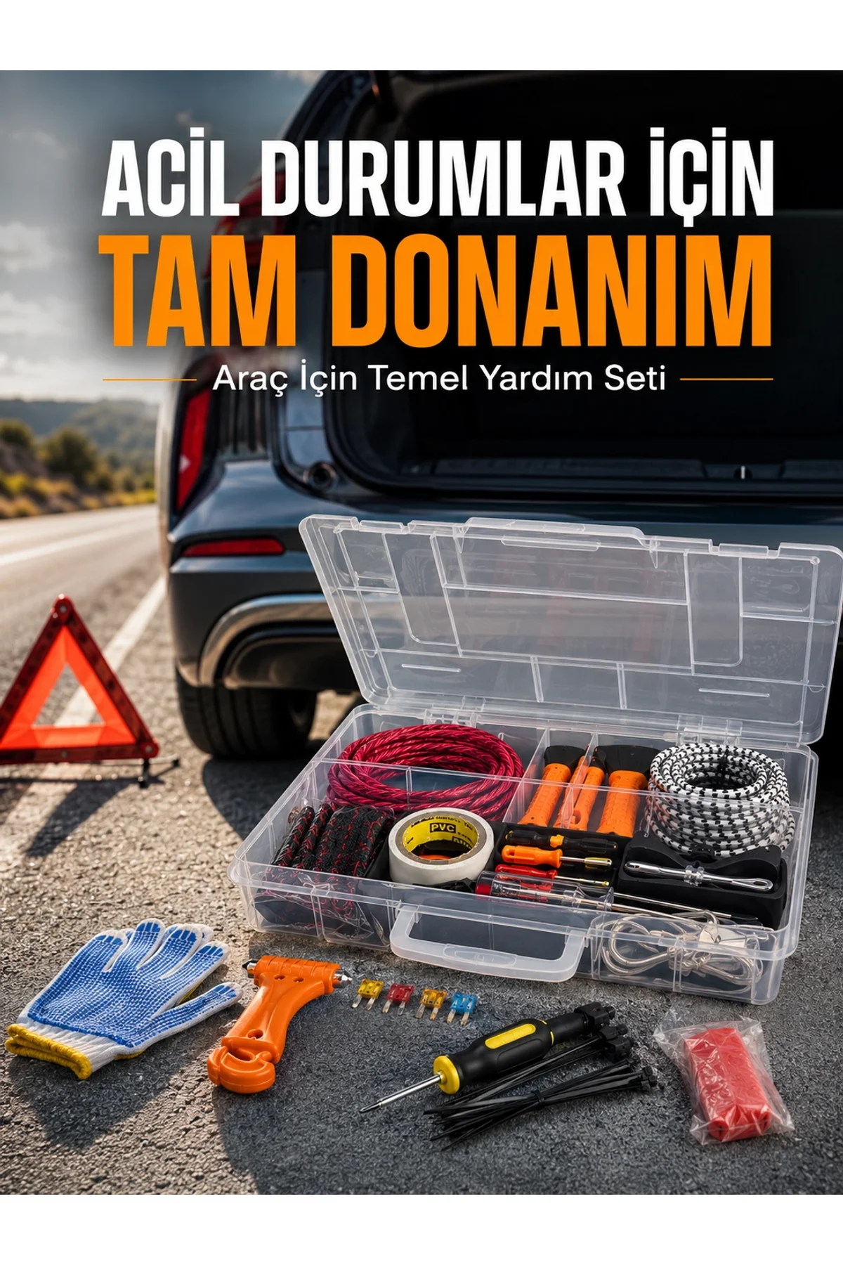 27 Parça Profesyonel Oto Acil Durum Ve Araç Yardım Ekipman Seti Taşıma Kutulu