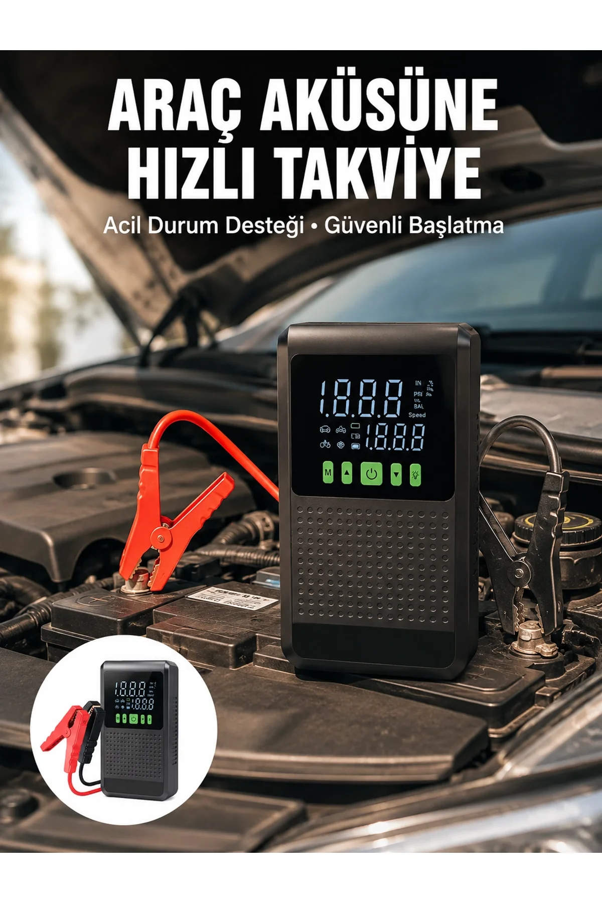 Araç İçin Akü Takviye Cihazı Ve Kablosuz Hava Kompresörü Yeni Nesil