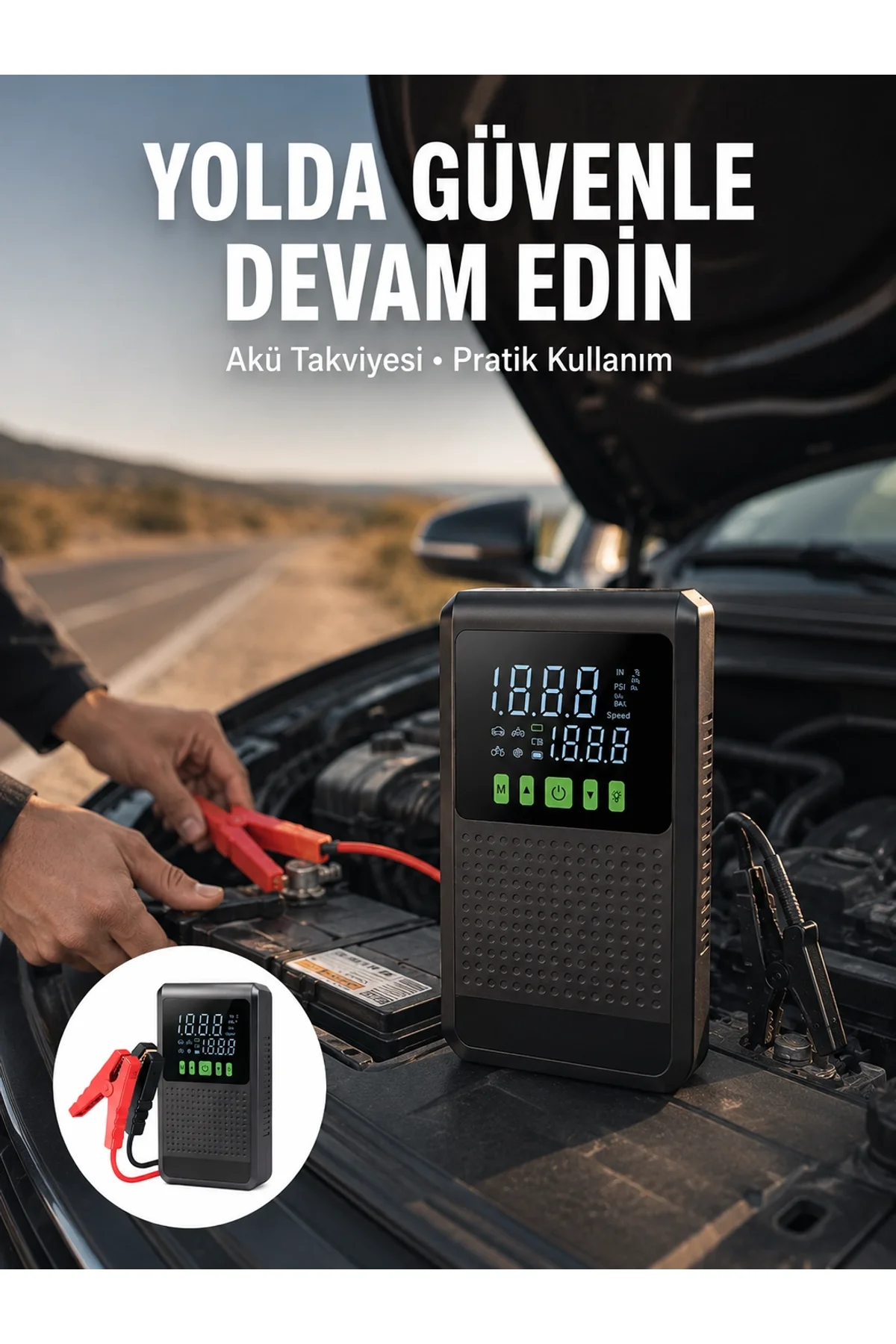 Şarjlı Araç Akü Takviyeli Hava Pompası Powerbank Özellikli Yeni Nesil