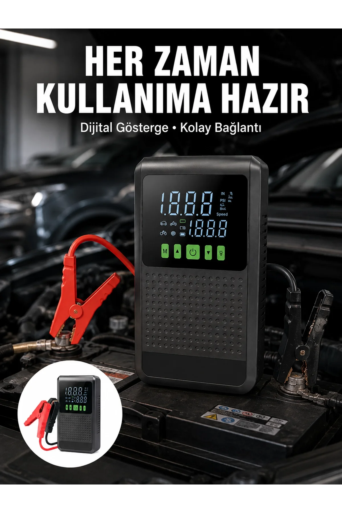 Taşınabilir Araç Akü Şarj Takviye Cihazı 150 Psı Dijital Kompresör Yeni Nesil