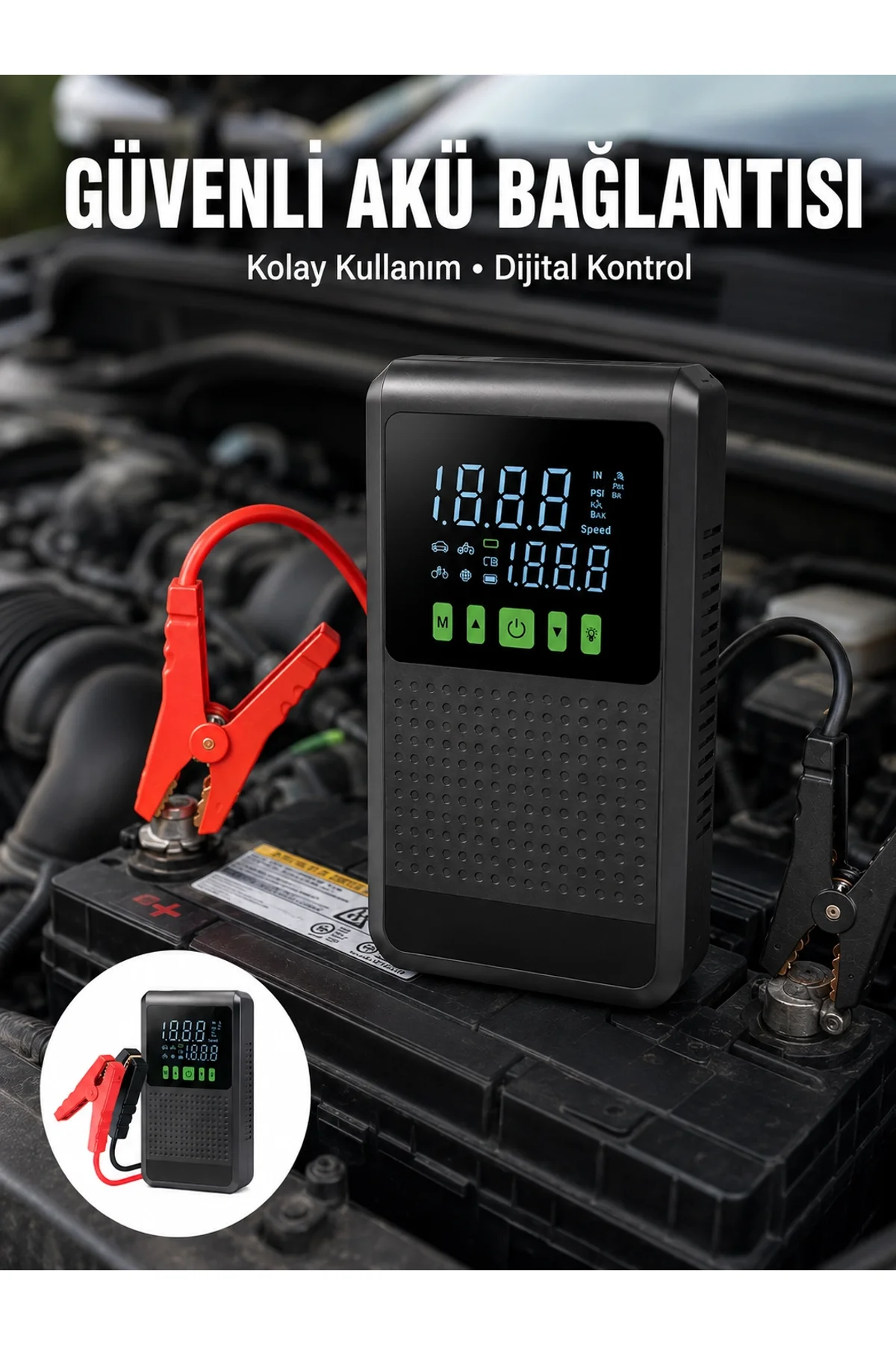 12.000 Mah Şarjlı Araç Akü Takviye Ve Işıklı Hava Kompresörü Yeni Nesil