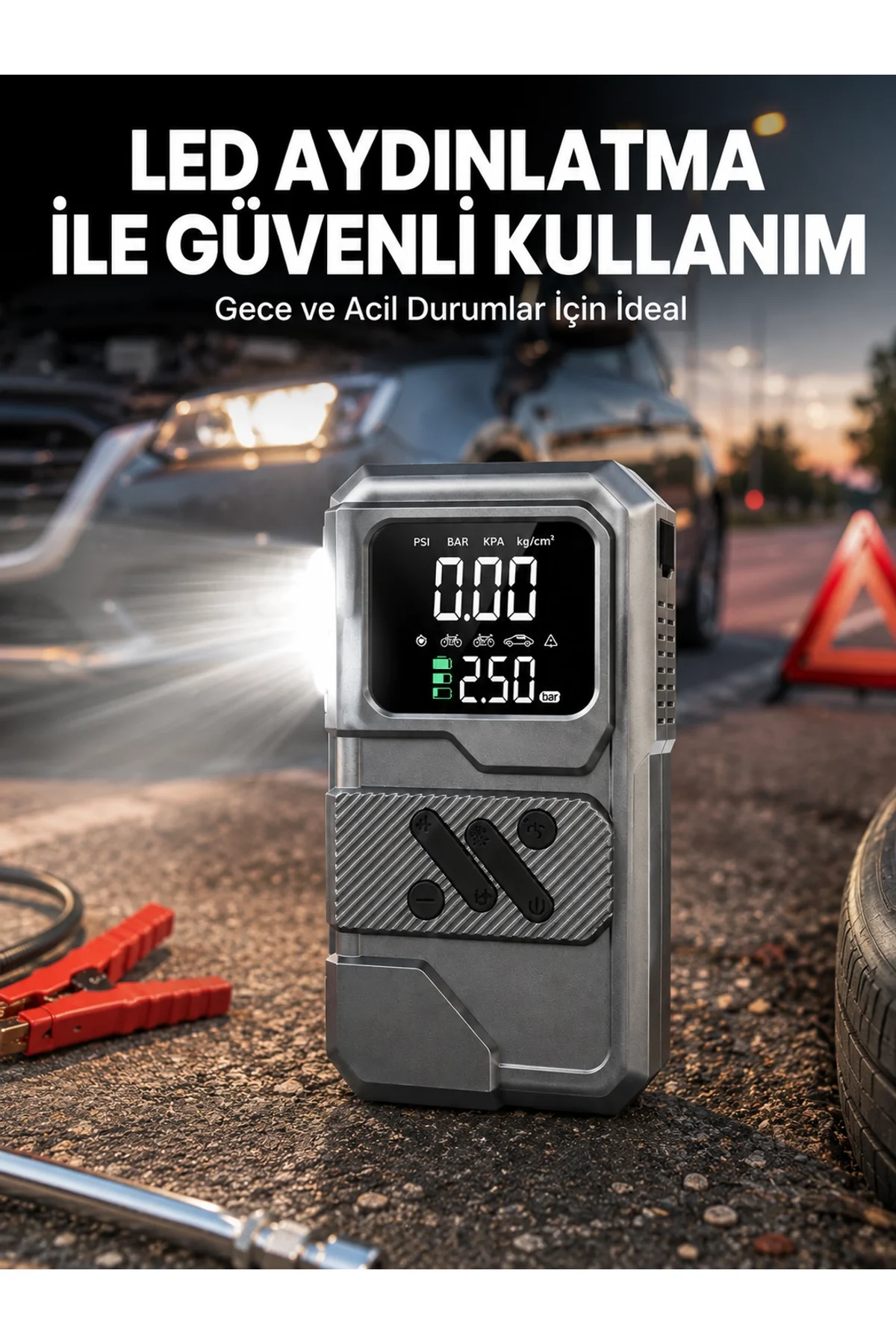 Çok Fonksiyonlu Akü Takviye Ve Taşınabilir Hava Kompresörü