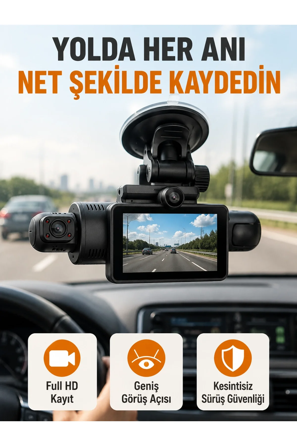Araç İçi Ve Ön Kameralı 3 İnç Ips Ekranlı Full Hd Güvenlik Kamerası