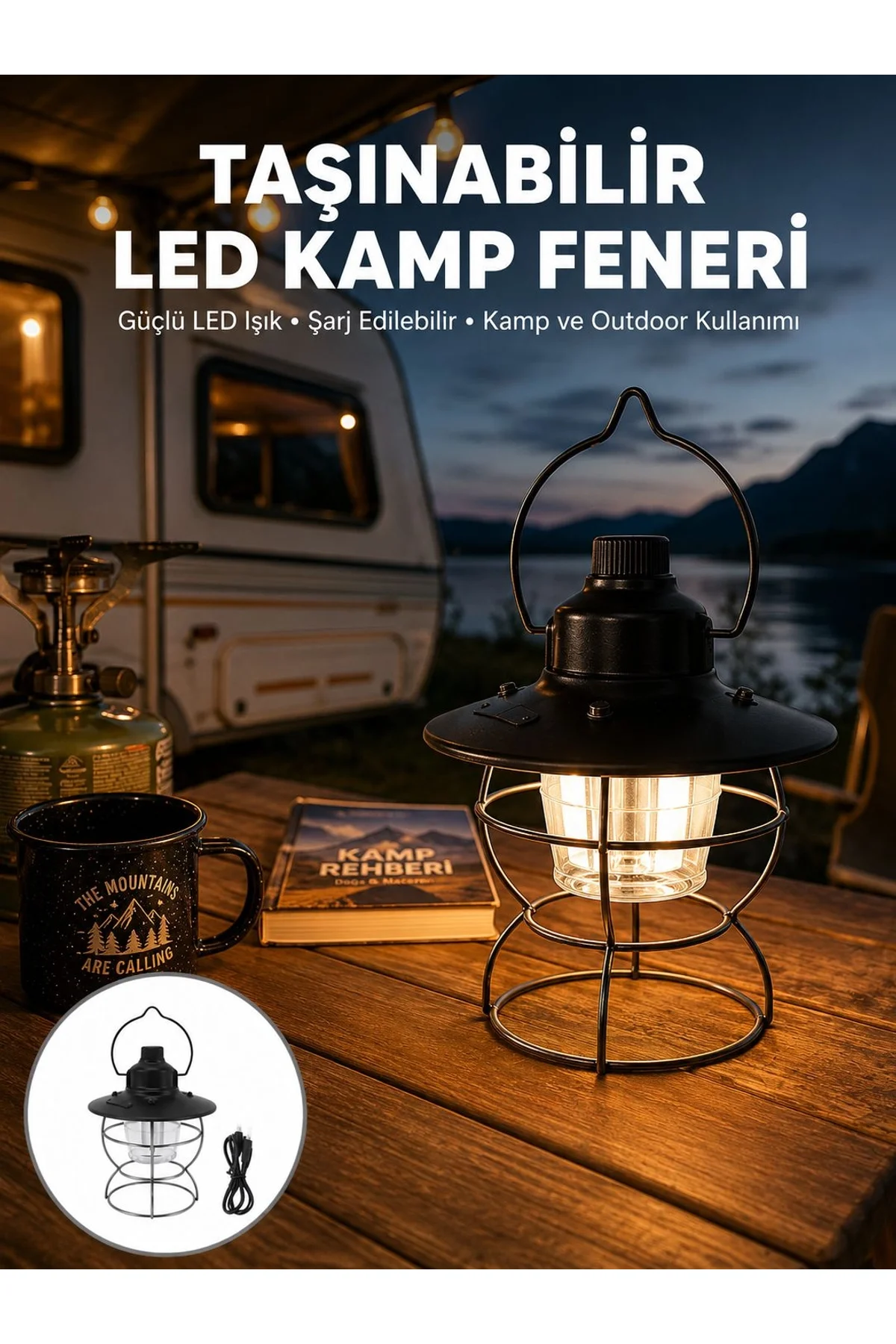 4 Fonksiyonlu Dekoratif Kamp Lambası – Tungsten Ampul, Usb Çıkışlı Yeni Nesil